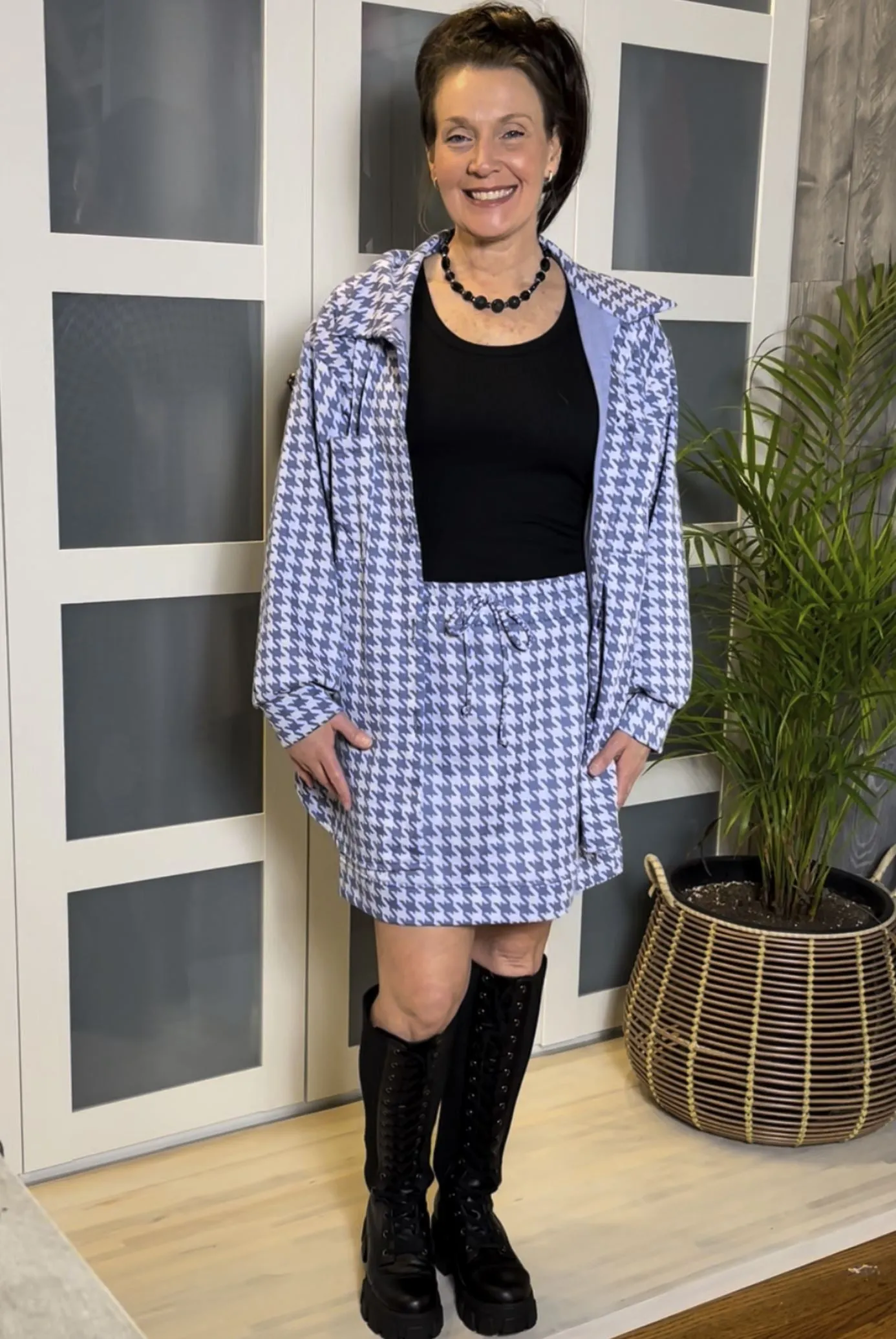 Be Intentional Blue Houndstooth Mini Skirt Made in USA - Clearance Final Sale