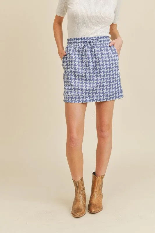 Be Intentional Blue Houndstooth Mini Skirt Made in USA - Clearance Final Sale