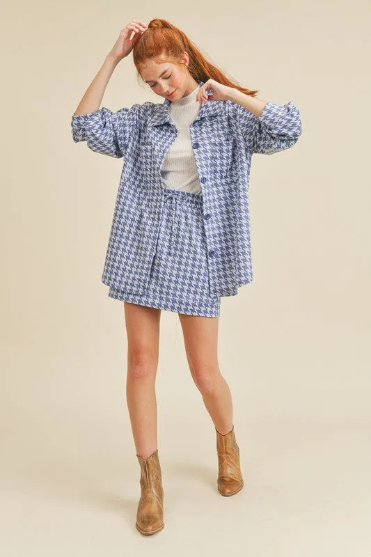 Be Intentional Blue Houndstooth Mini Skirt Made in USA - Clearance Final Sale