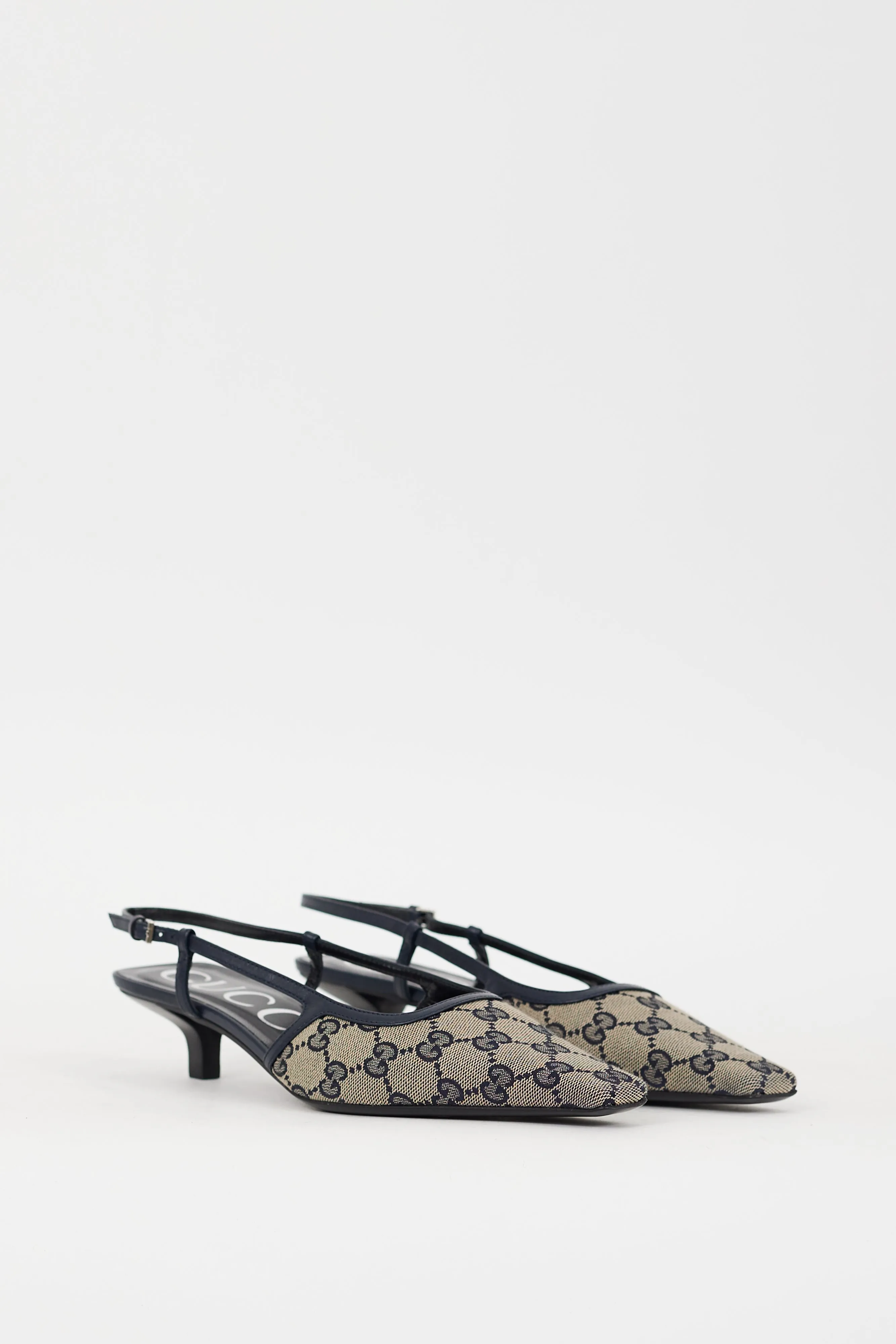 Beige & Navy GG Supreme Monogram Mule