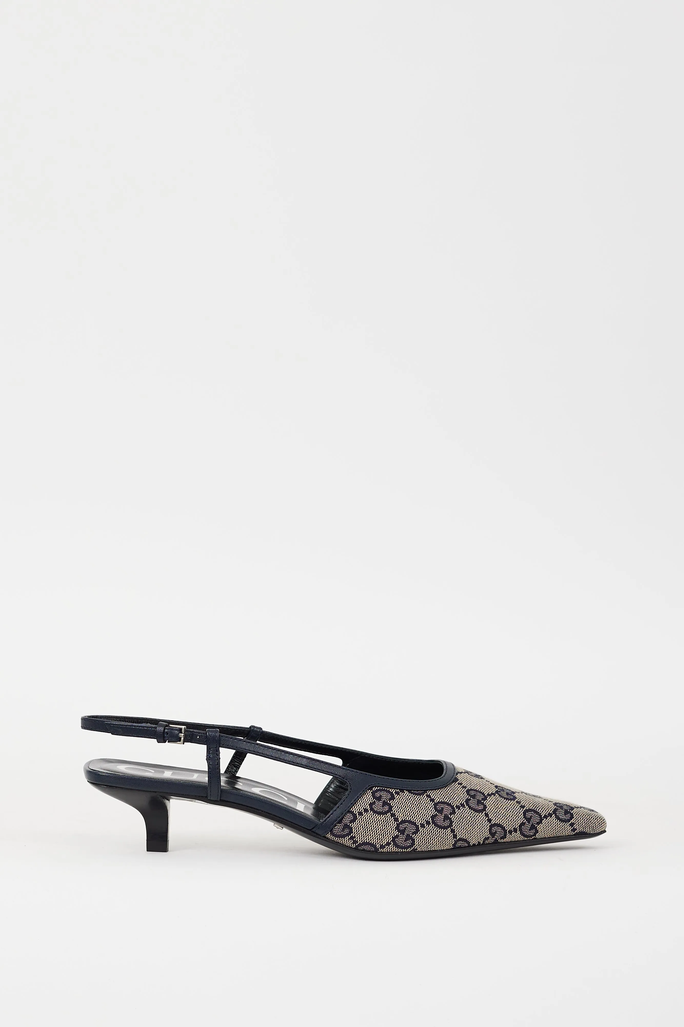 Beige & Navy GG Supreme Monogram Mule