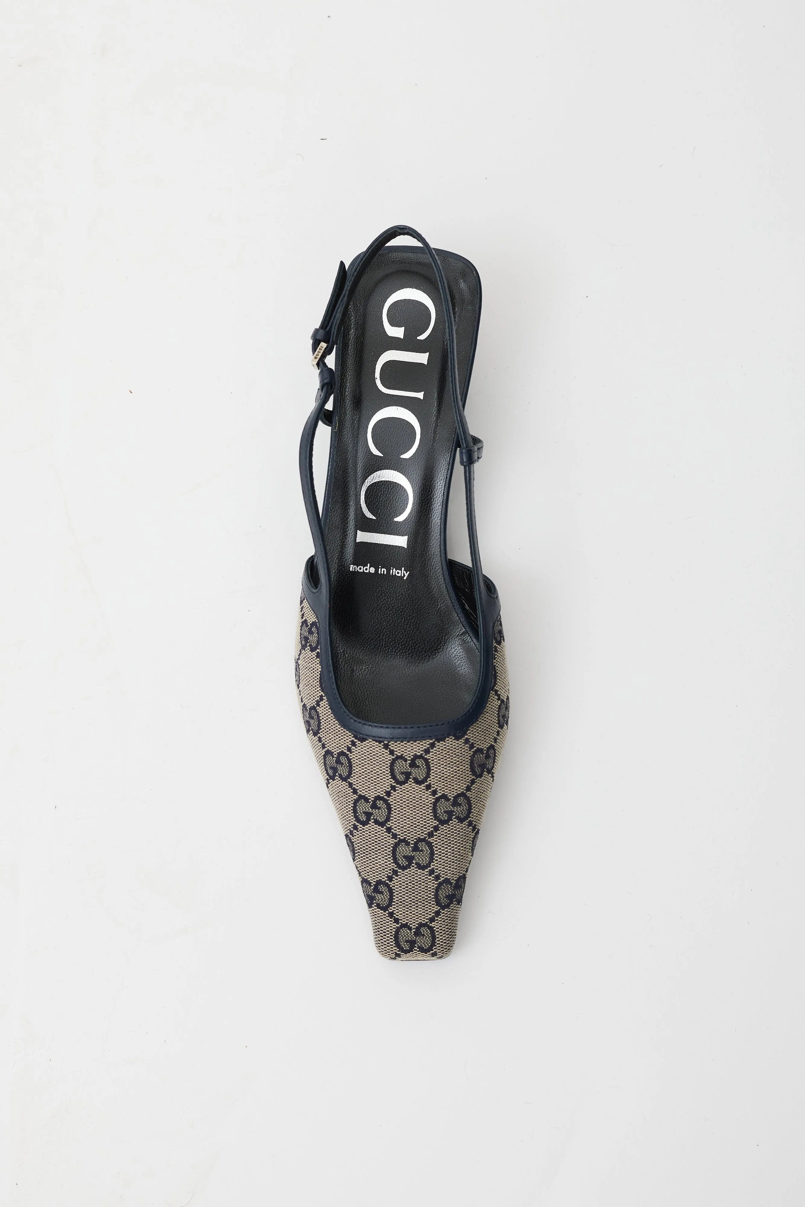 Beige & Navy GG Supreme Monogram Mule