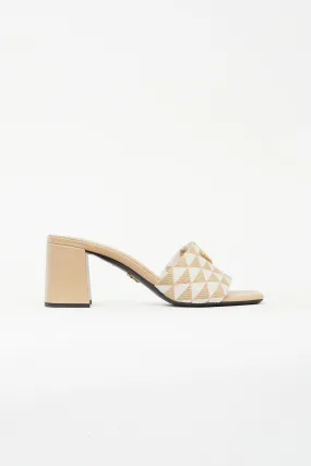 Beige Canvas Symbole Embroidered Heeled Sandal