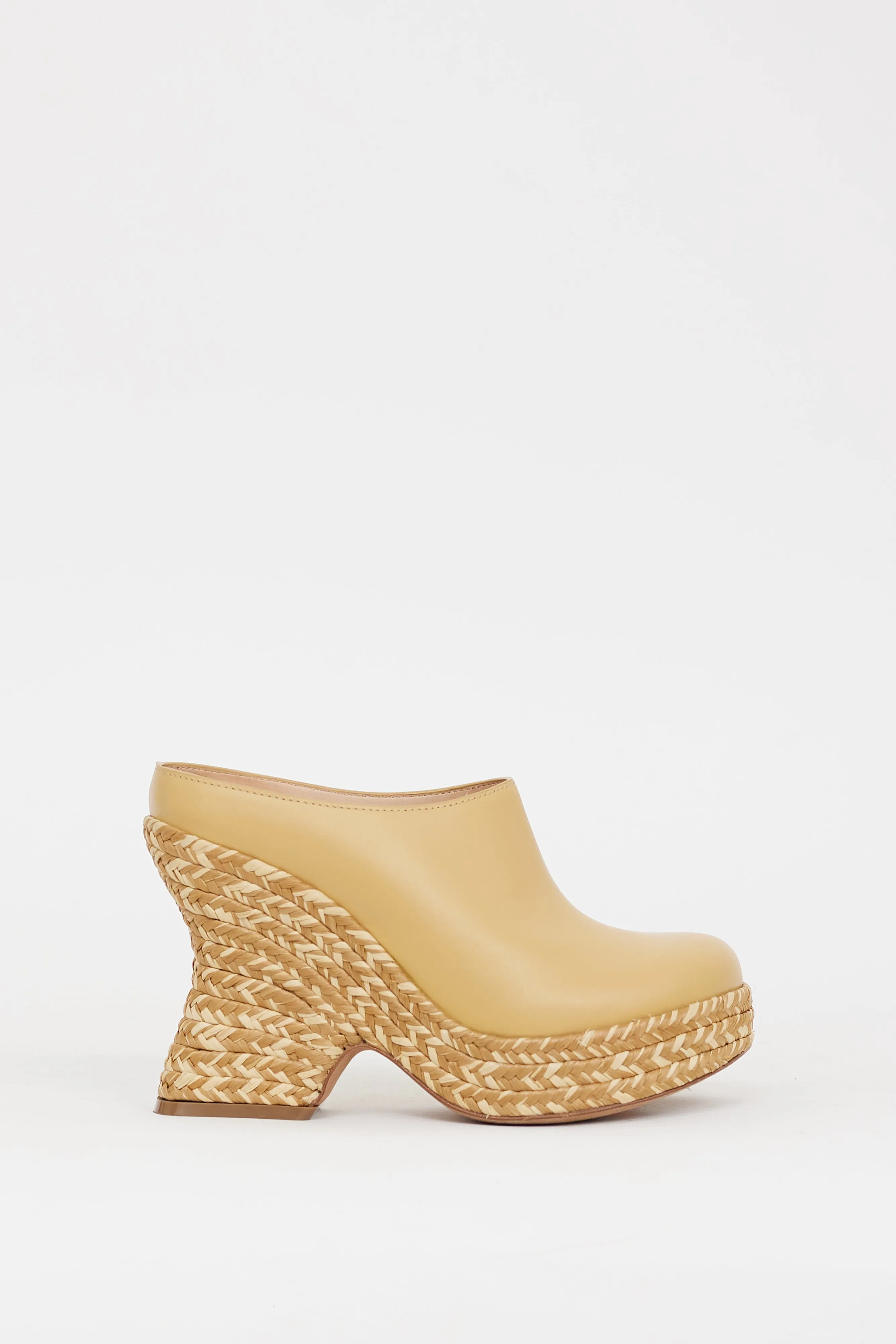 Beige Leather & Raffia Terra Platform Clog