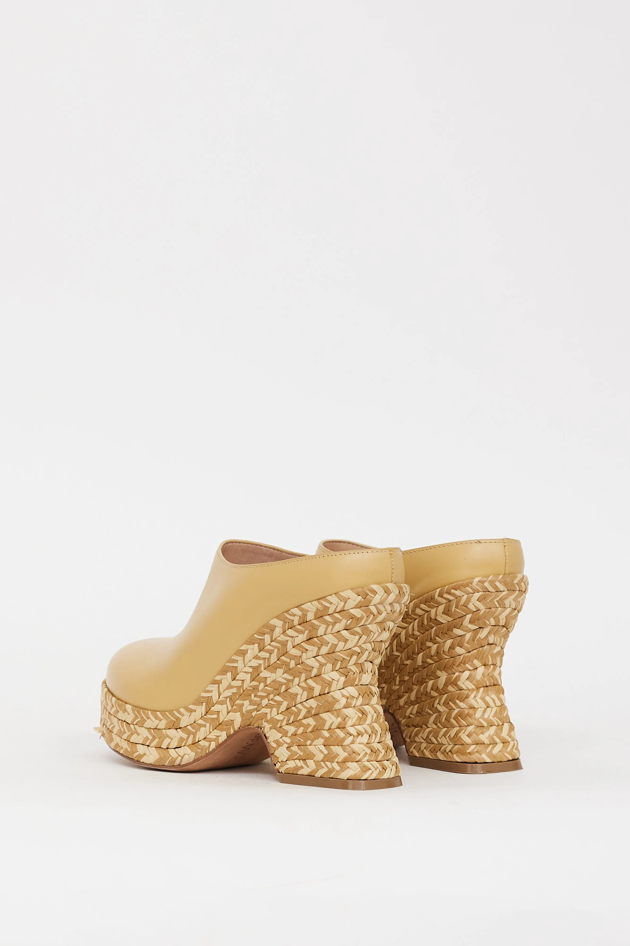 Beige Leather & Raffia Terra Platform Clog