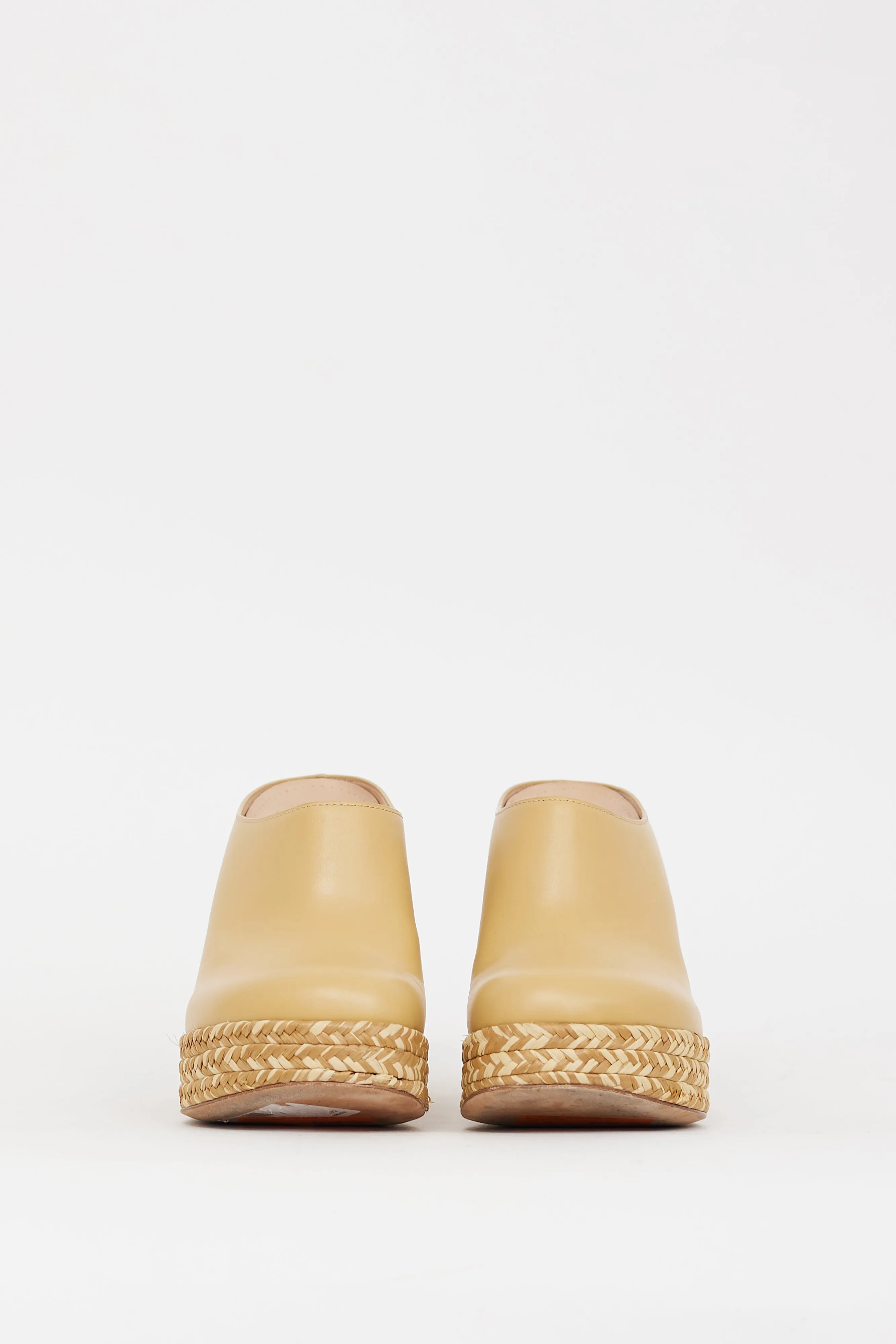 Beige Leather & Raffia Terra Platform Clog