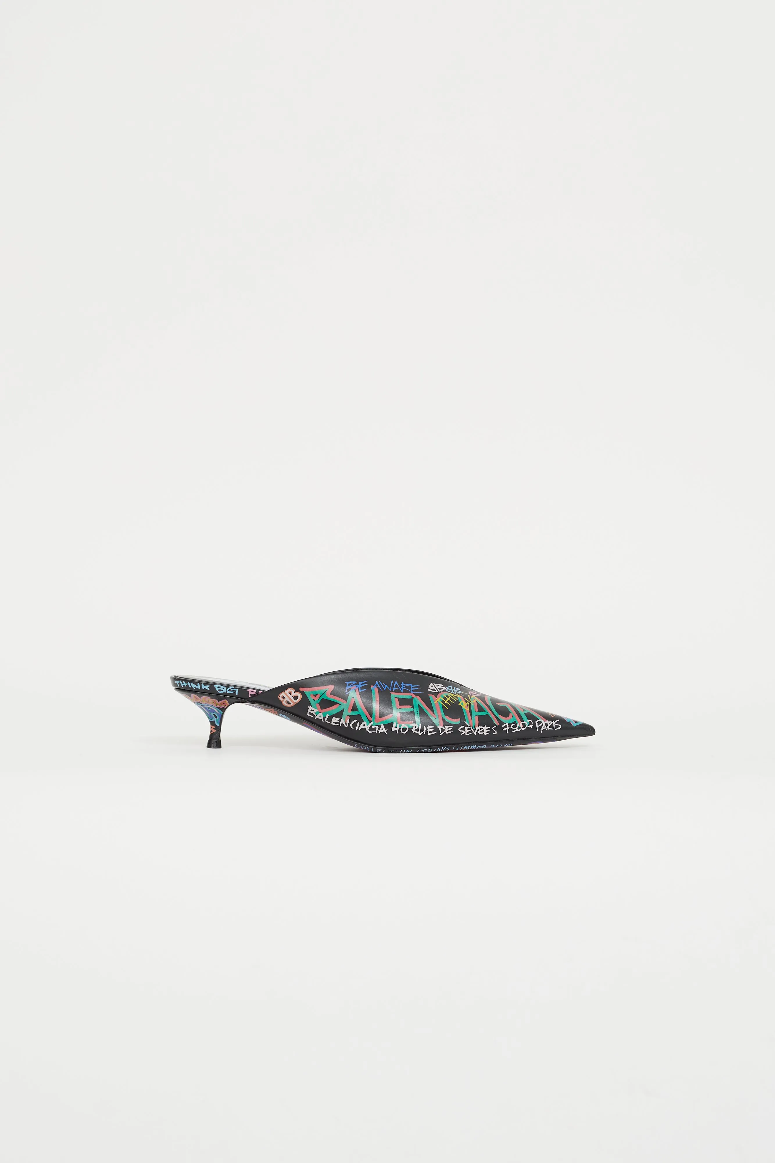 Black & Multicolor Graffiti Print Knife Heel Mule