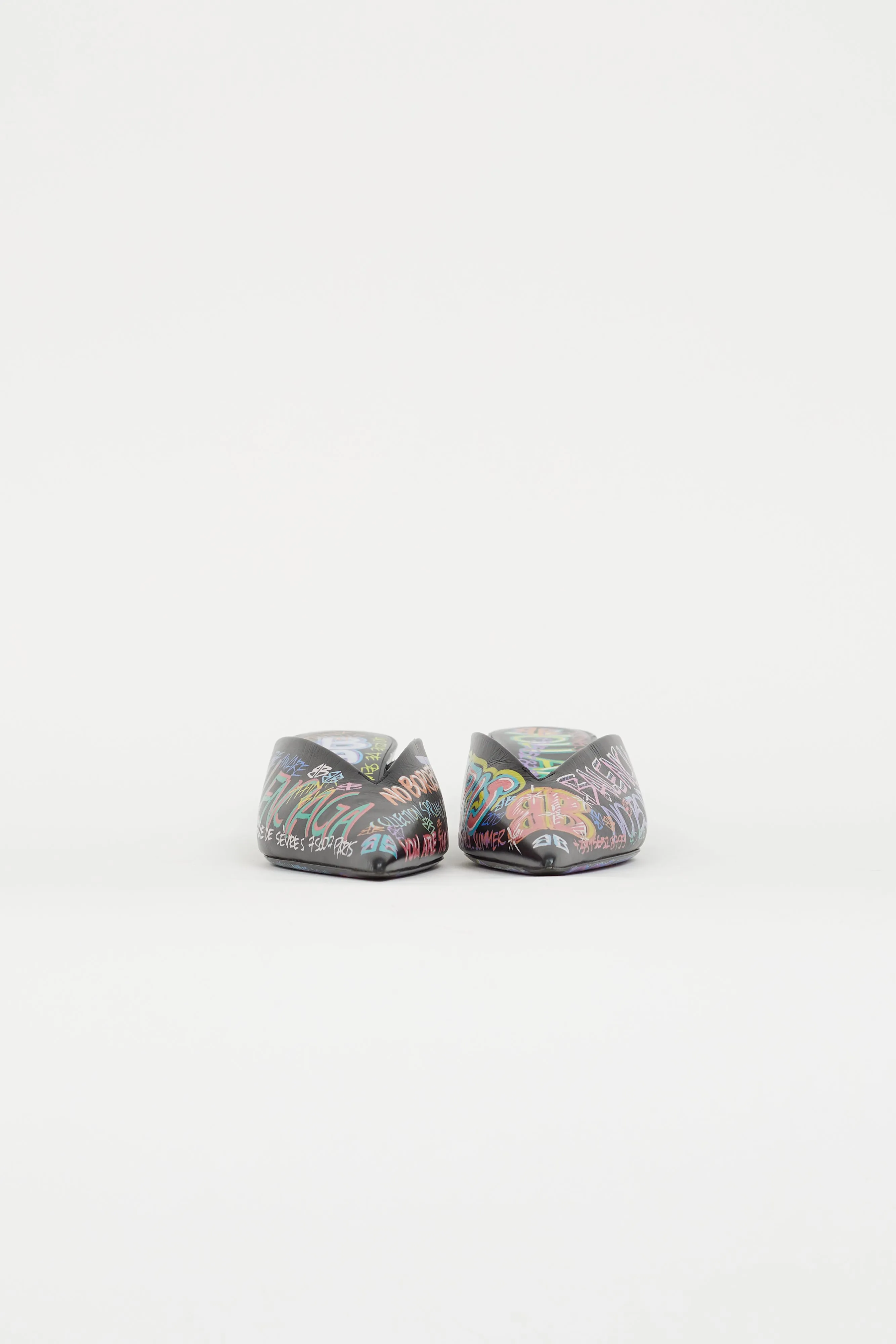 Black & Multicolor Graffiti Print Knife Heel Mule