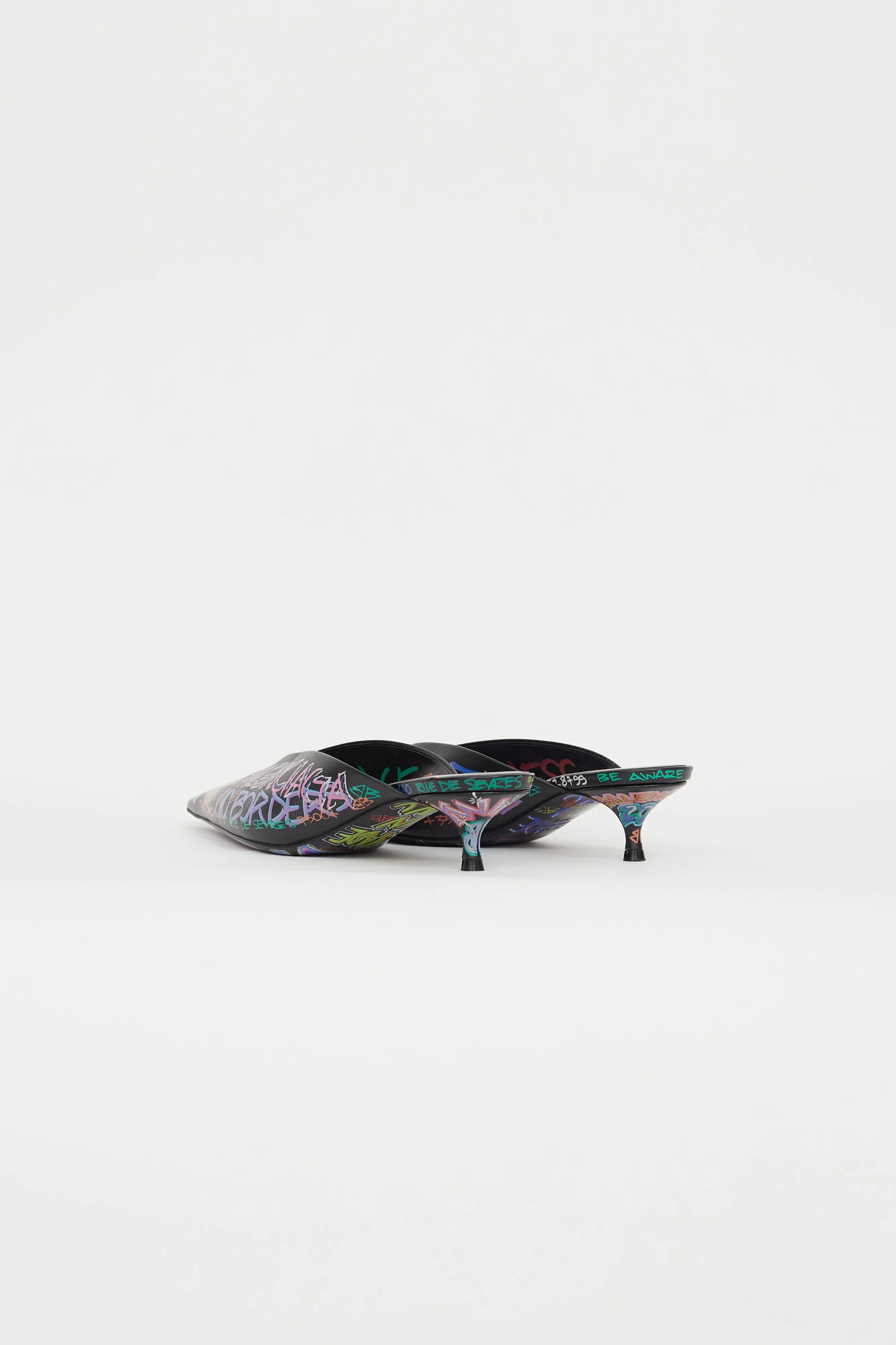 Black & Multicolor Graffiti Print Knife Heel Mule
