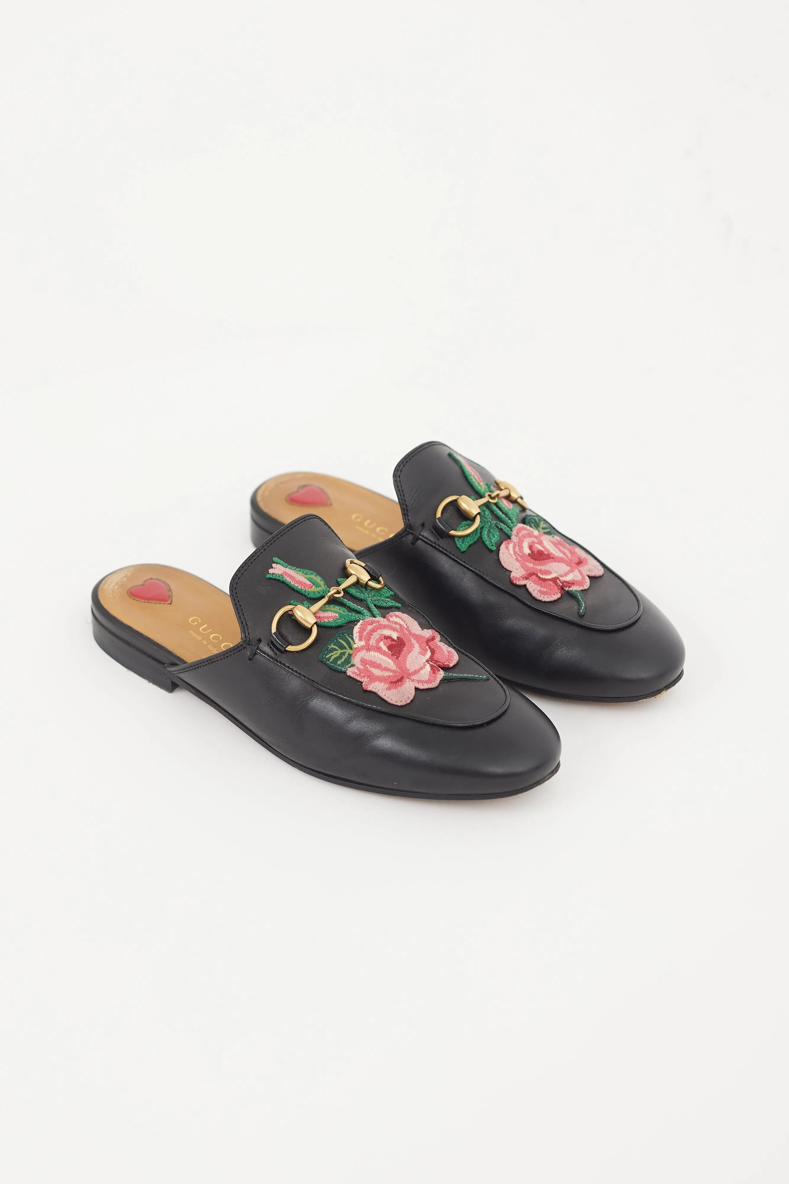 Black & Multicolour Leather Princetown Mule