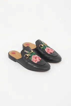 Black & Multicolour Leather Princetown Mule