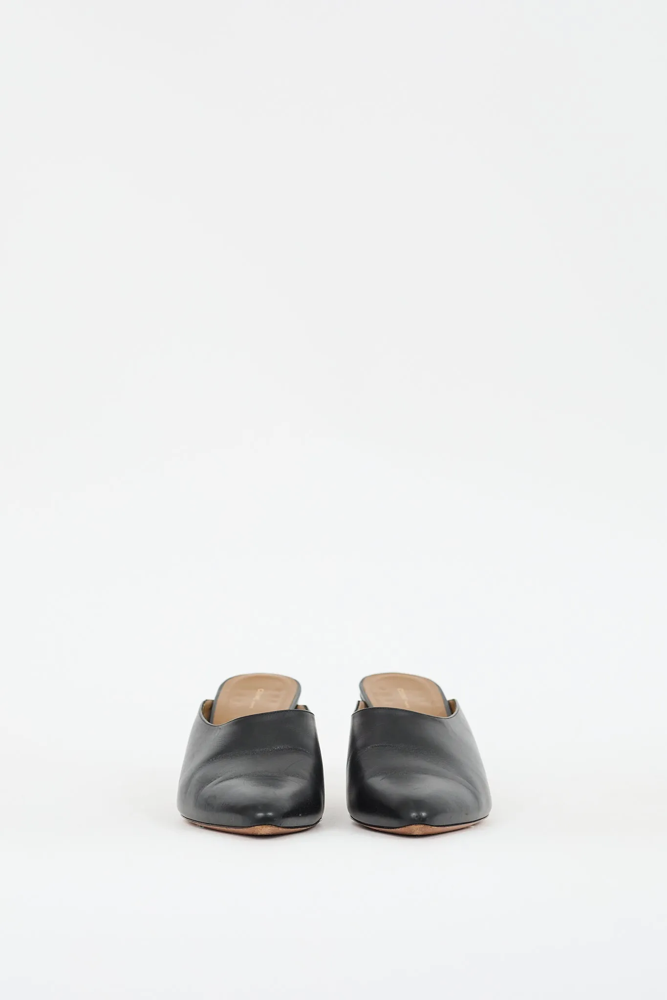Black & Silver Leather Pointed Toe Mule