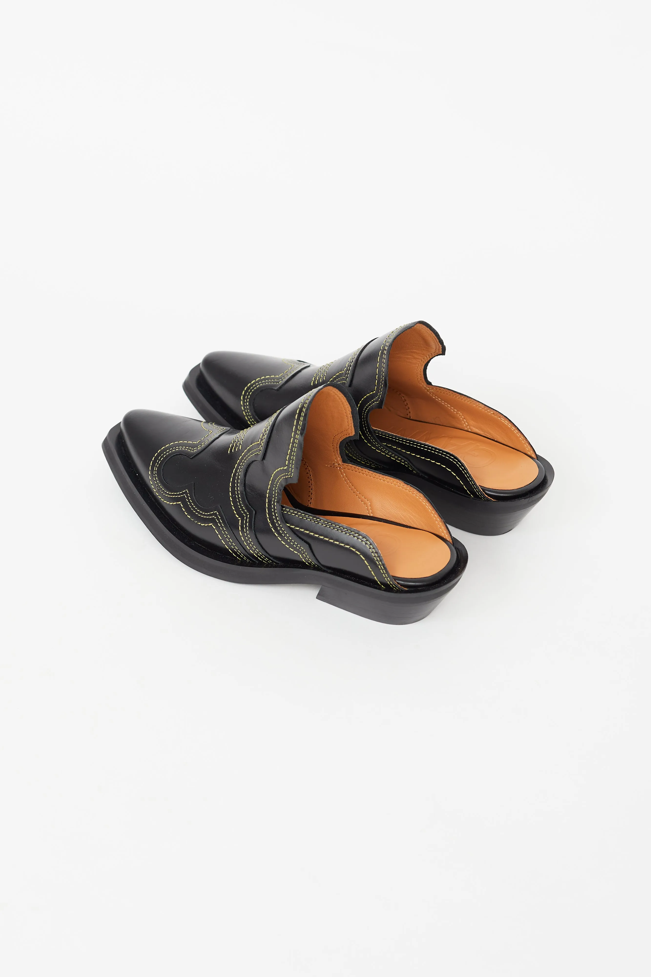 Black & Yellow Contrast Stitch Western Mule