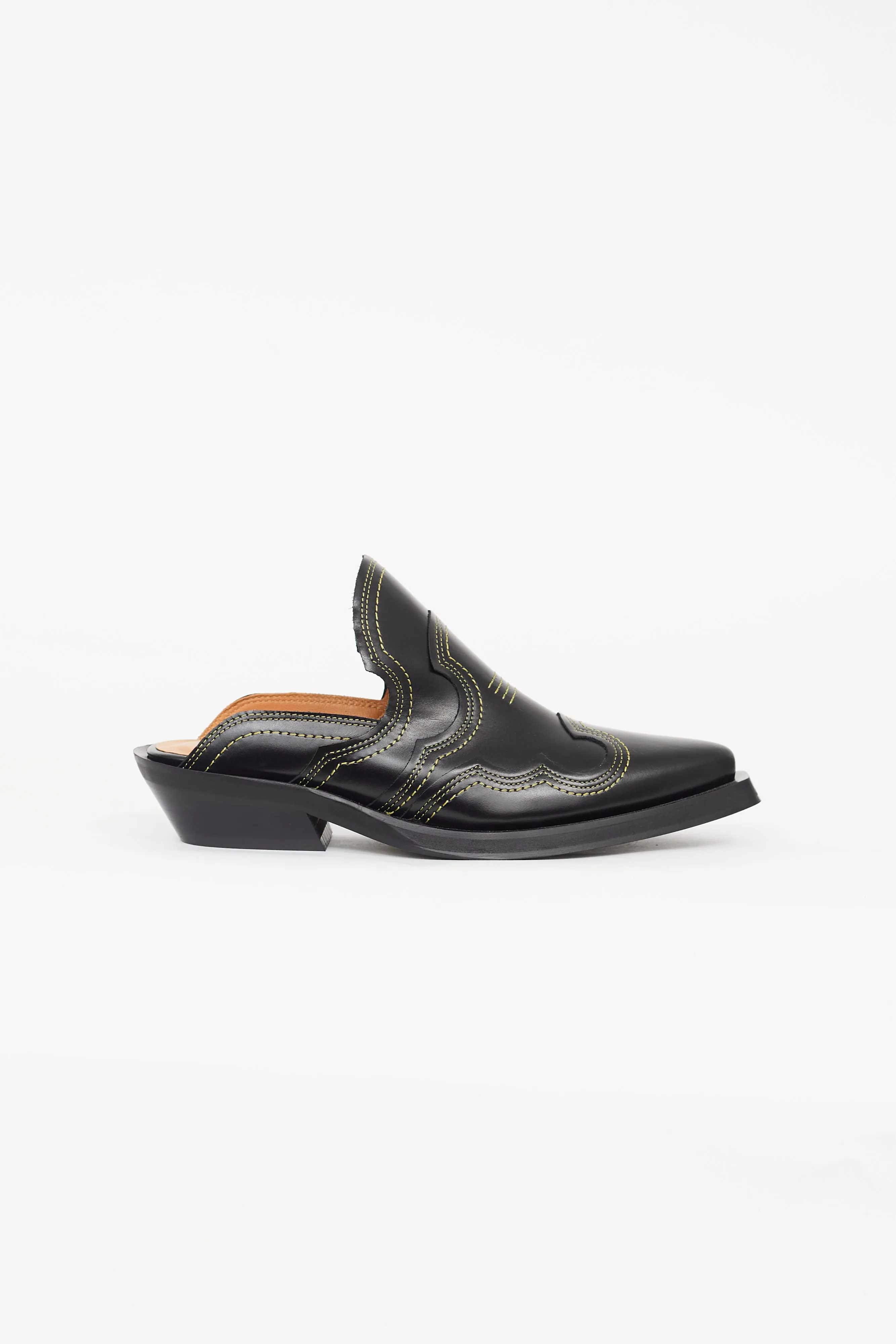 Black & Yellow Contrast Stitch Western Mule