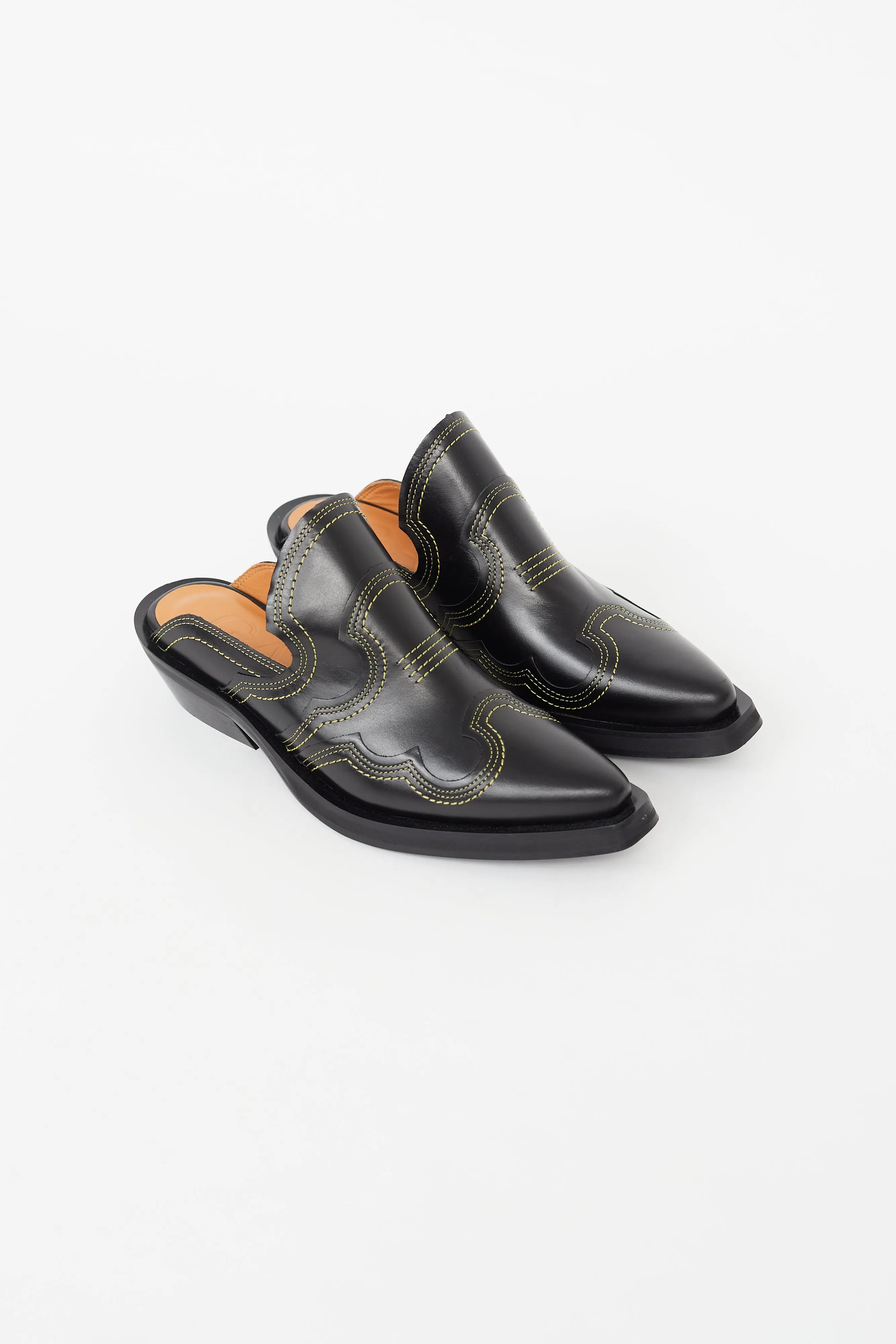 Black & Yellow Contrast Stitch Western Mule