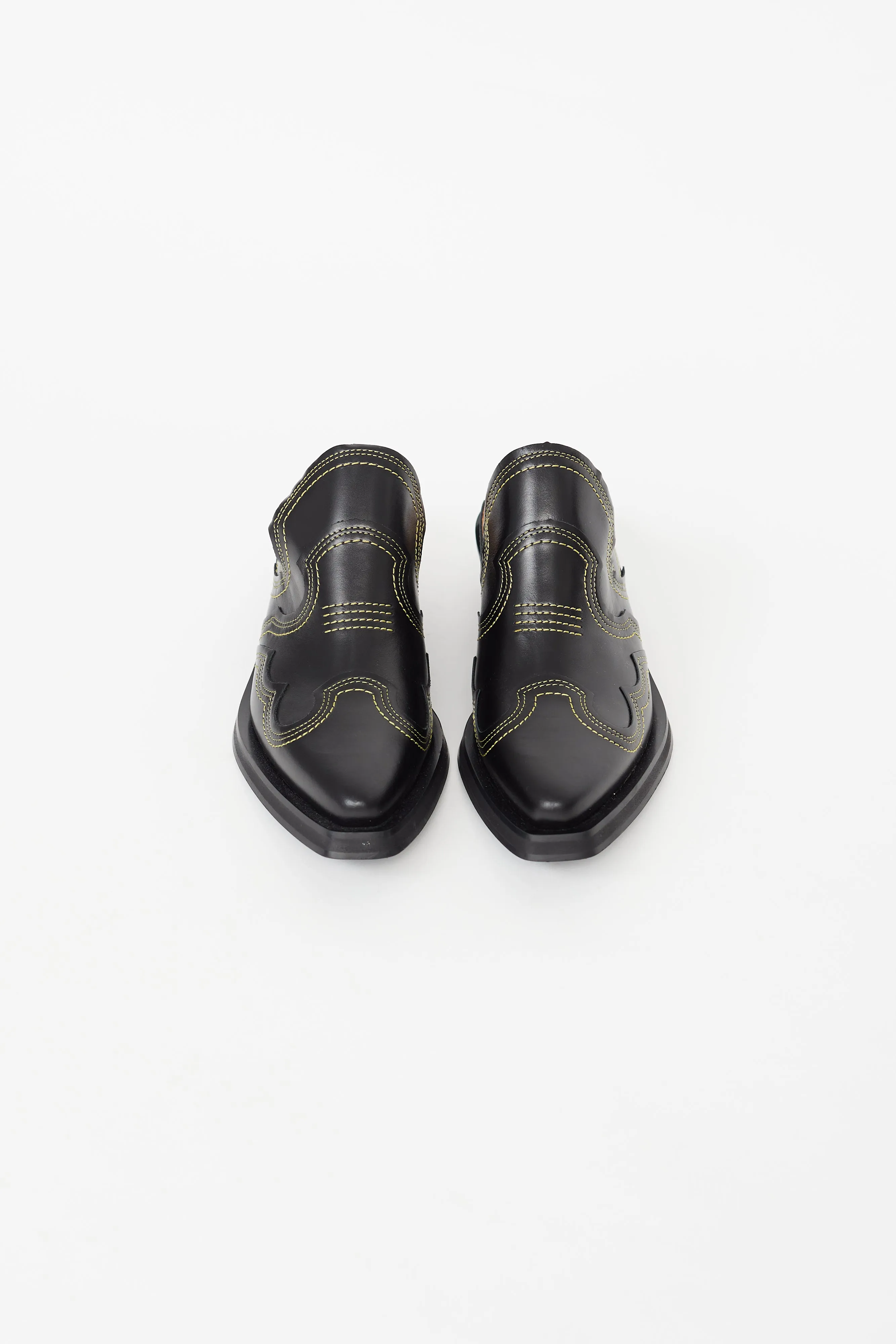 Black & Yellow Contrast Stitch Western Mule