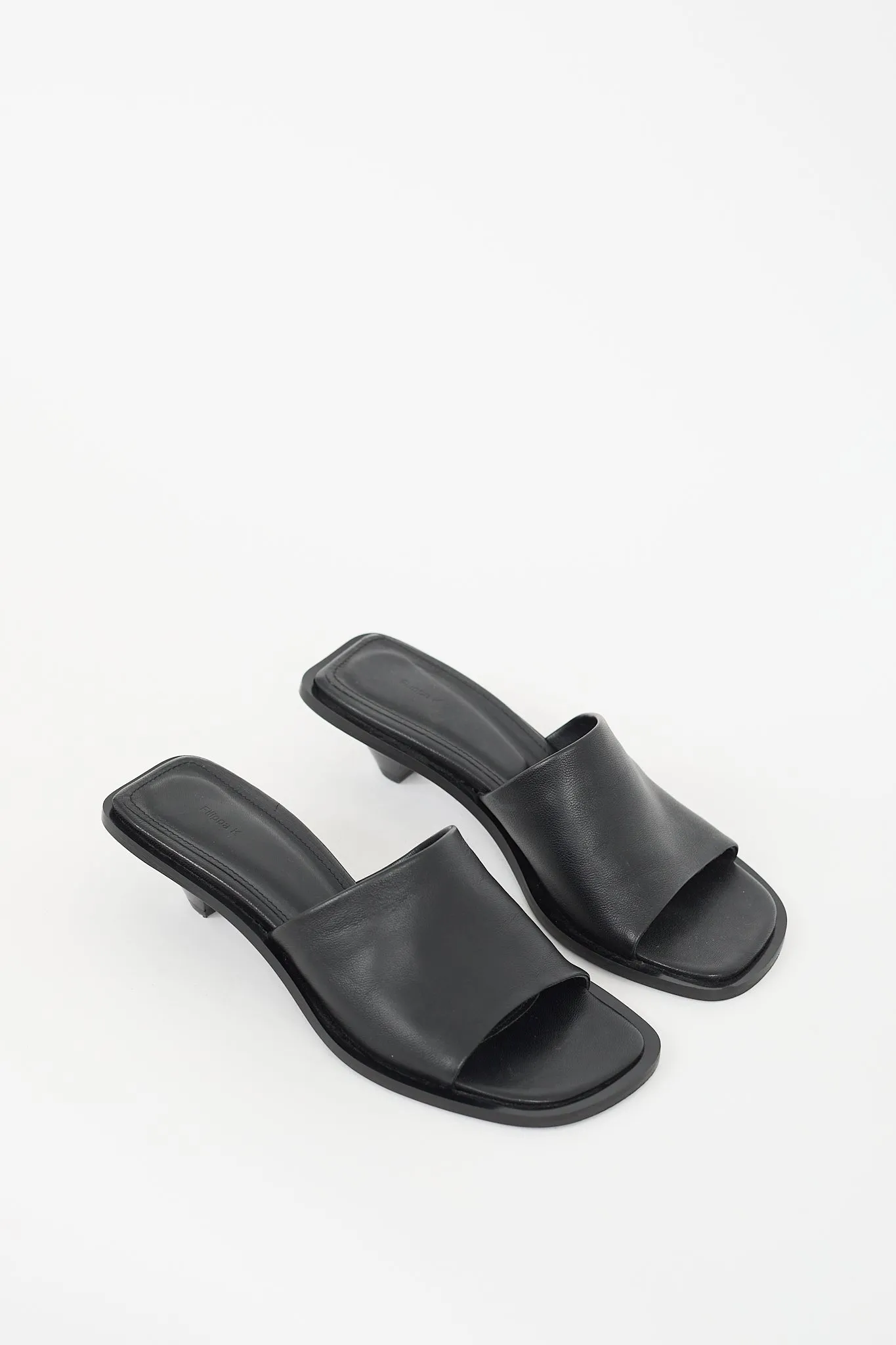 Black Leather Naima Mid Heeled Mule