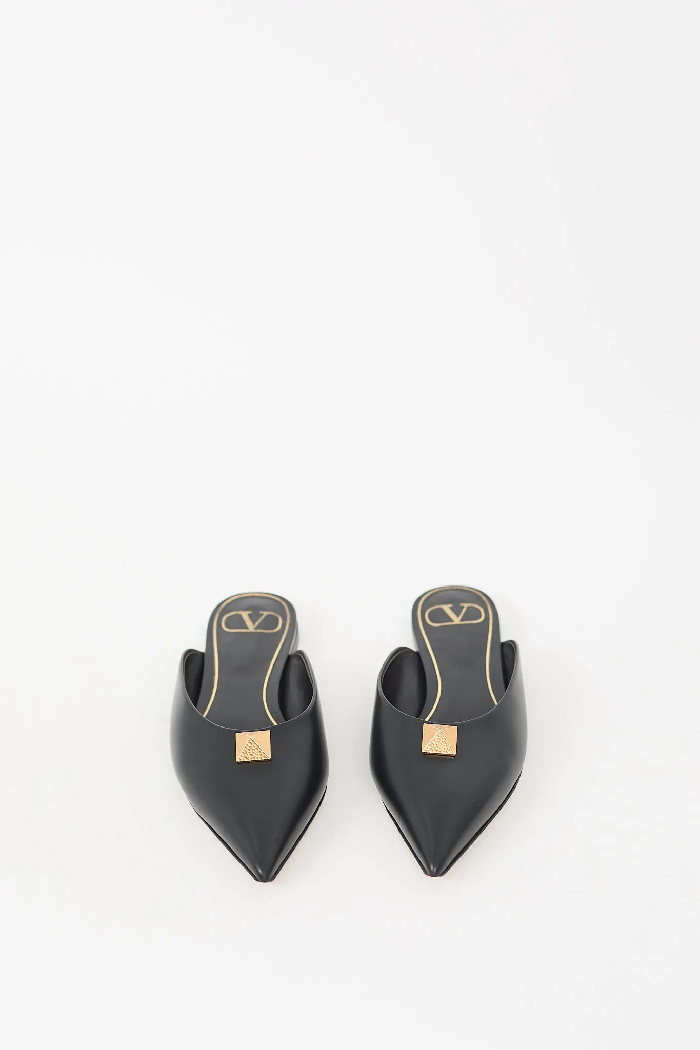 Black Leather Roman Stud Flat Mule