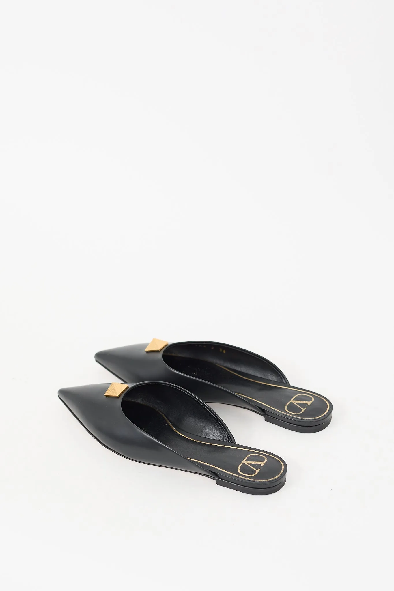 Black Leather Roman Stud Flat Mule