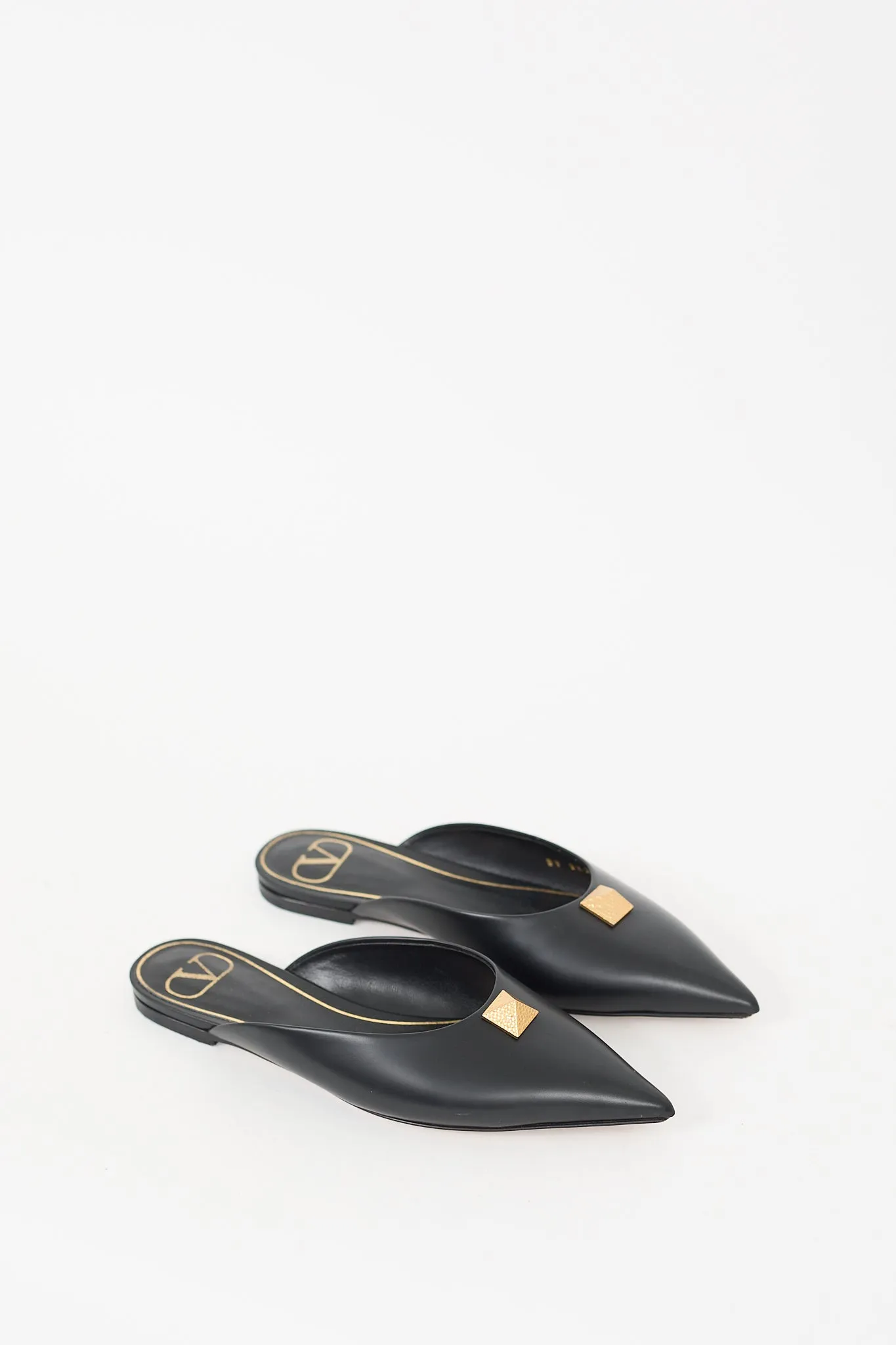Black Leather Roman Stud Flat Mule