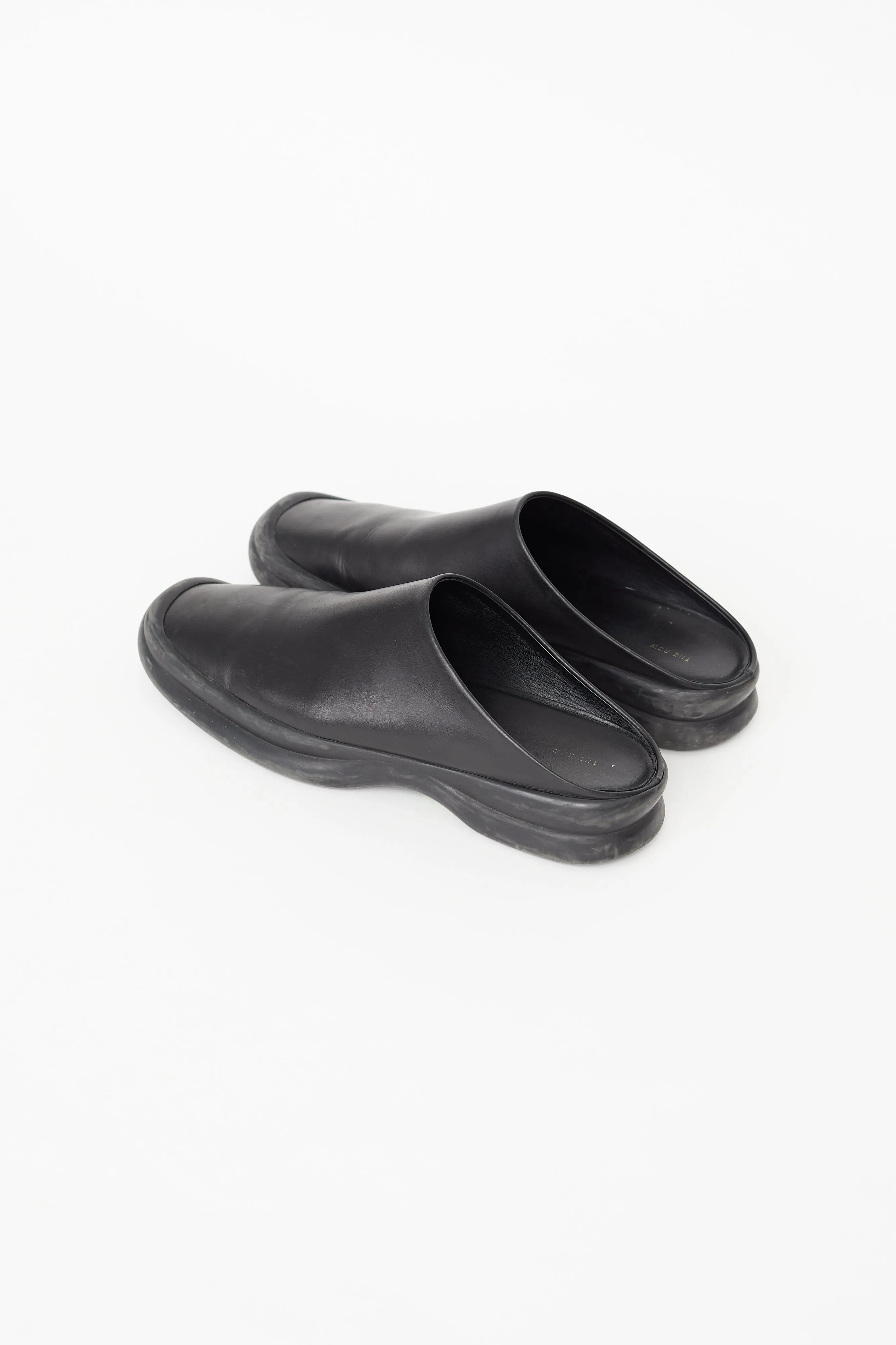 Black Leather Square Toe Mule