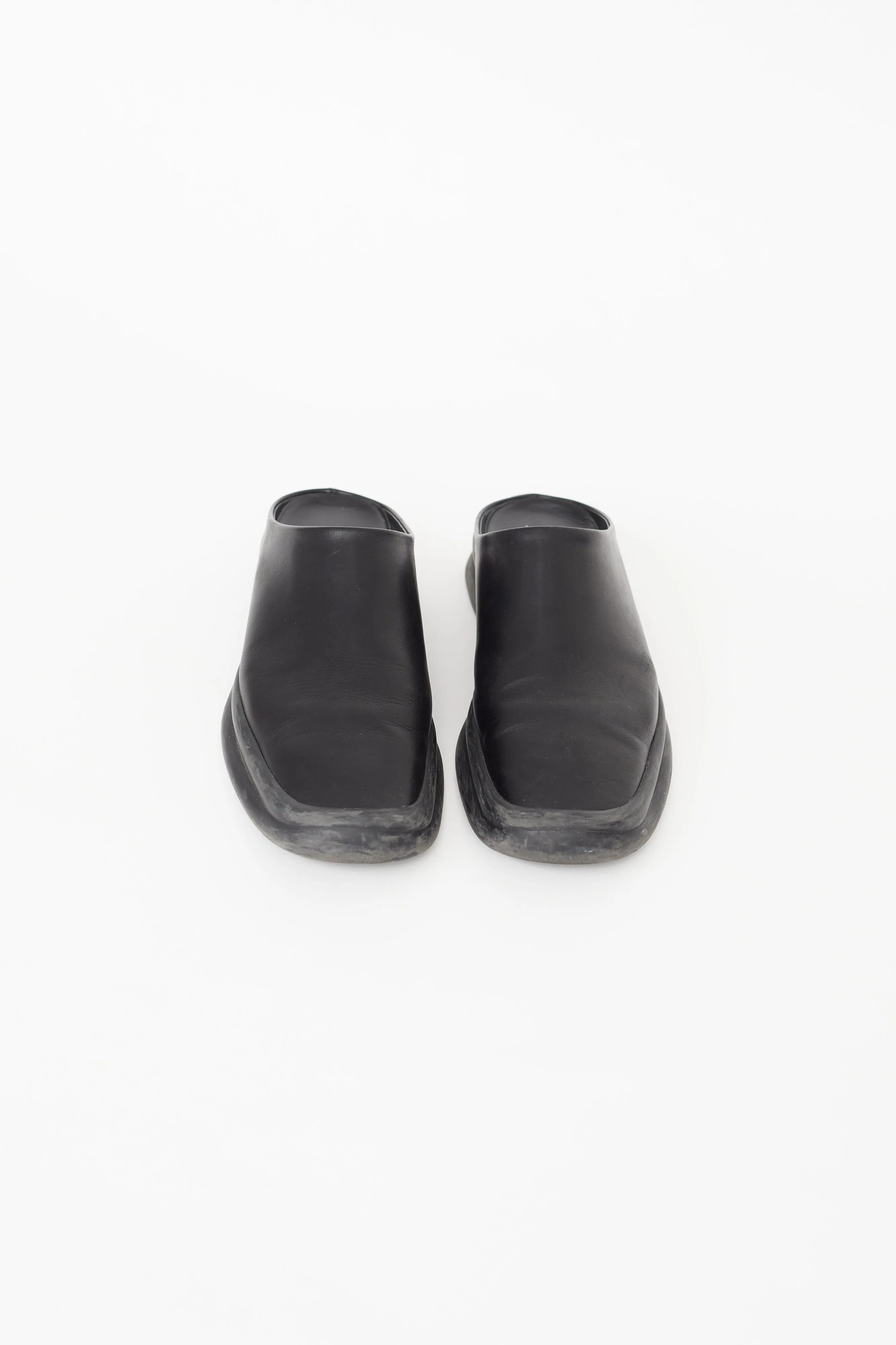 Black Leather Square Toe Mule