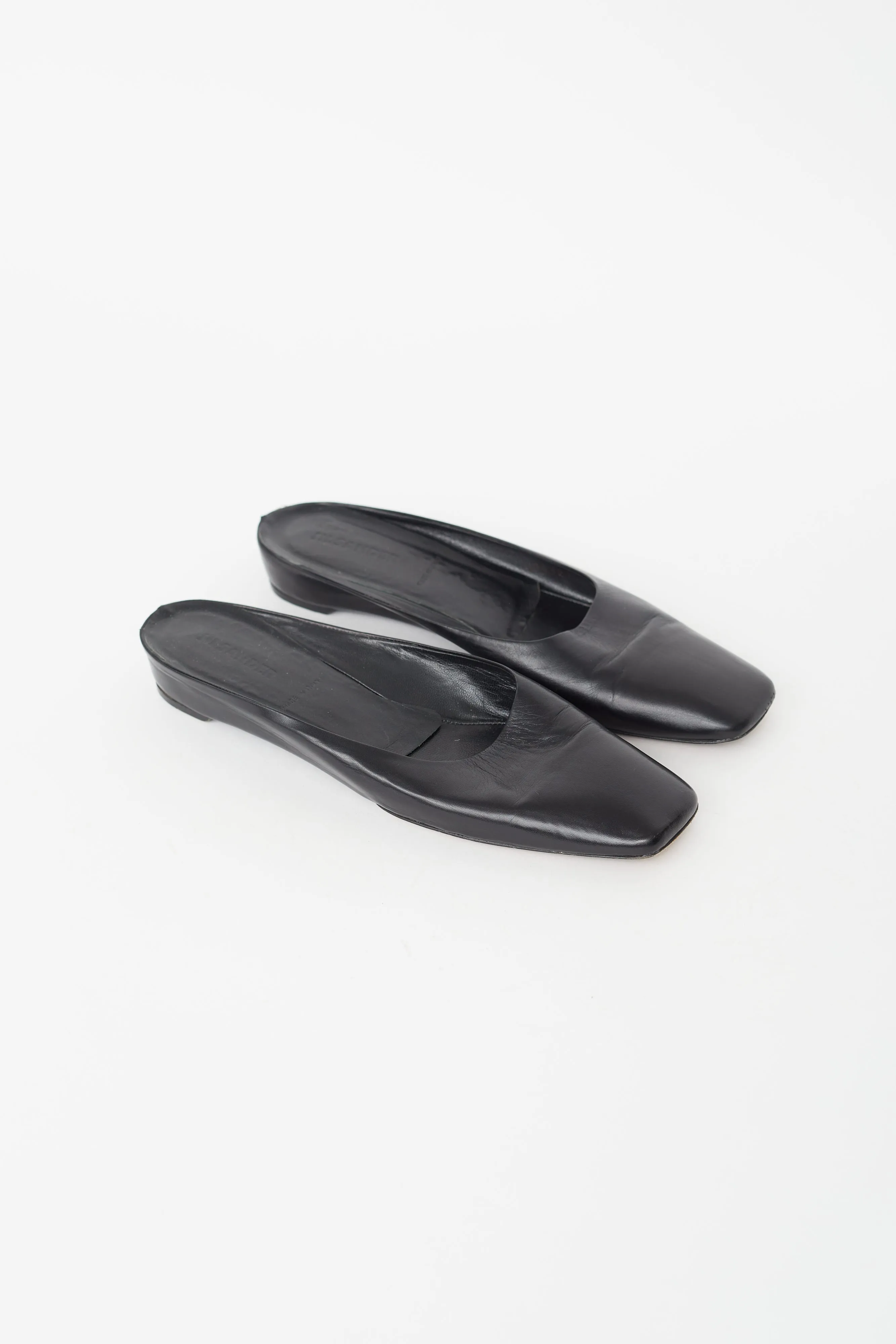 Black Leather Squared Toe Mule