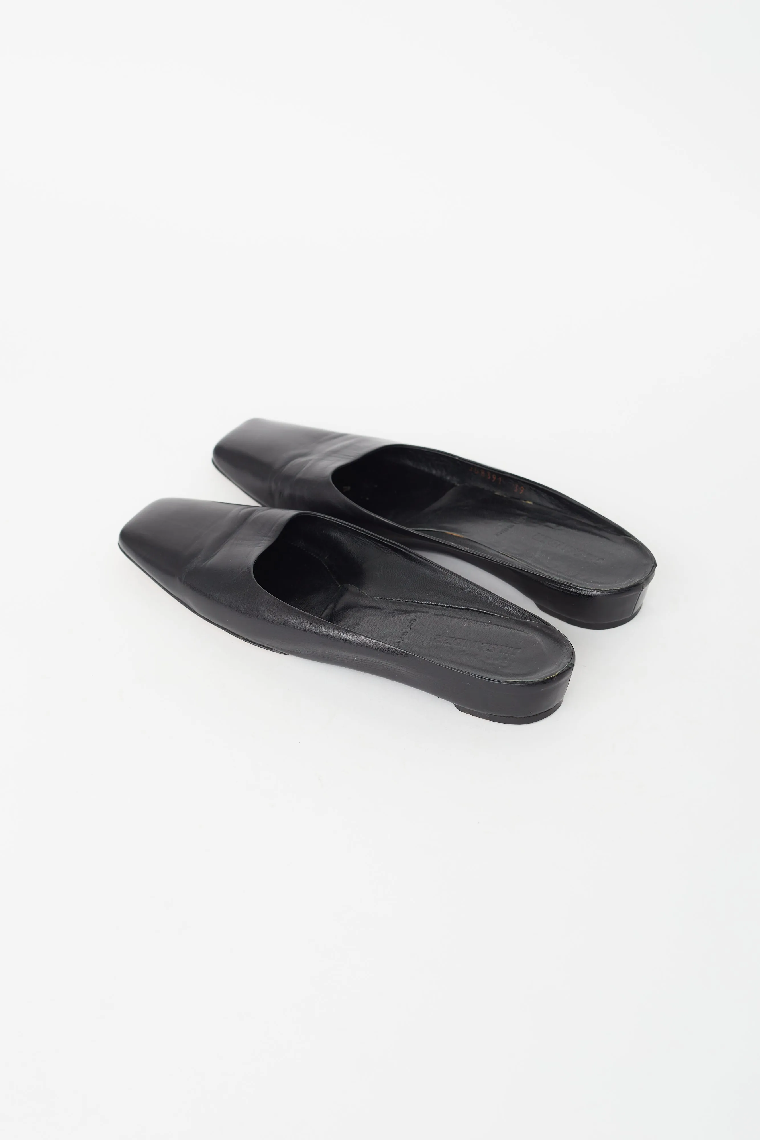 Black Leather Squared Toe Mule