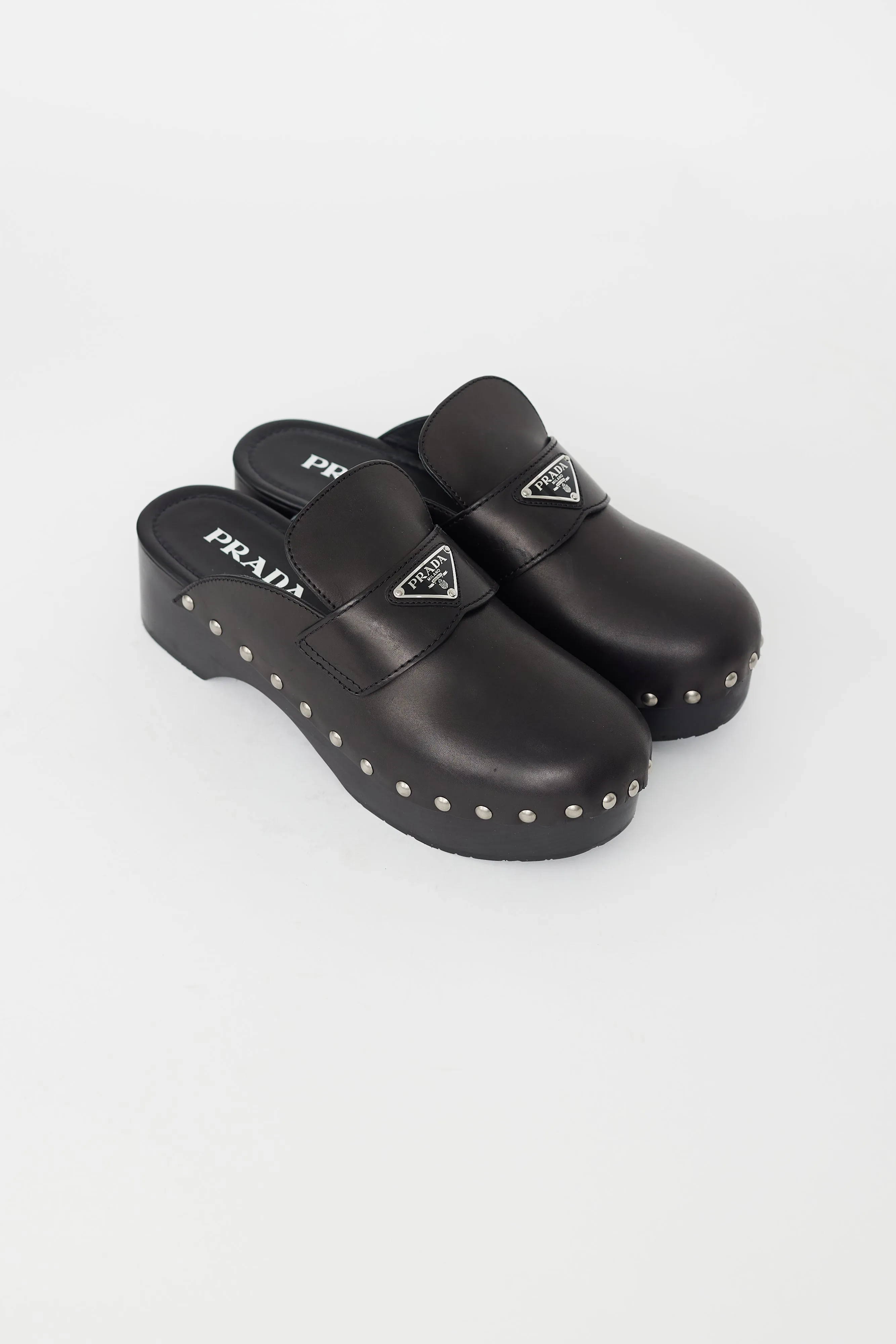 Black Leather Studded Clog