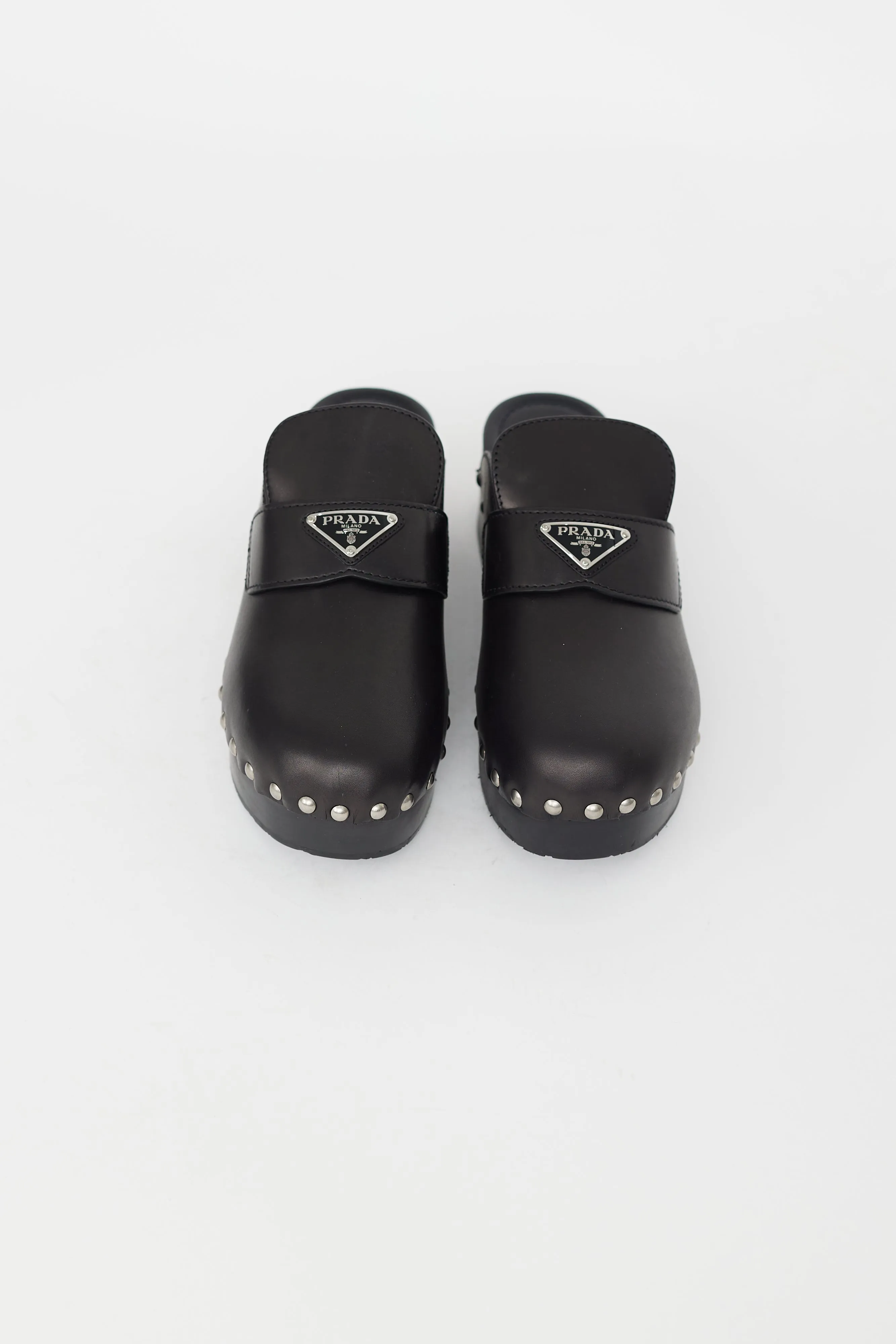 Black Leather Studded Clog