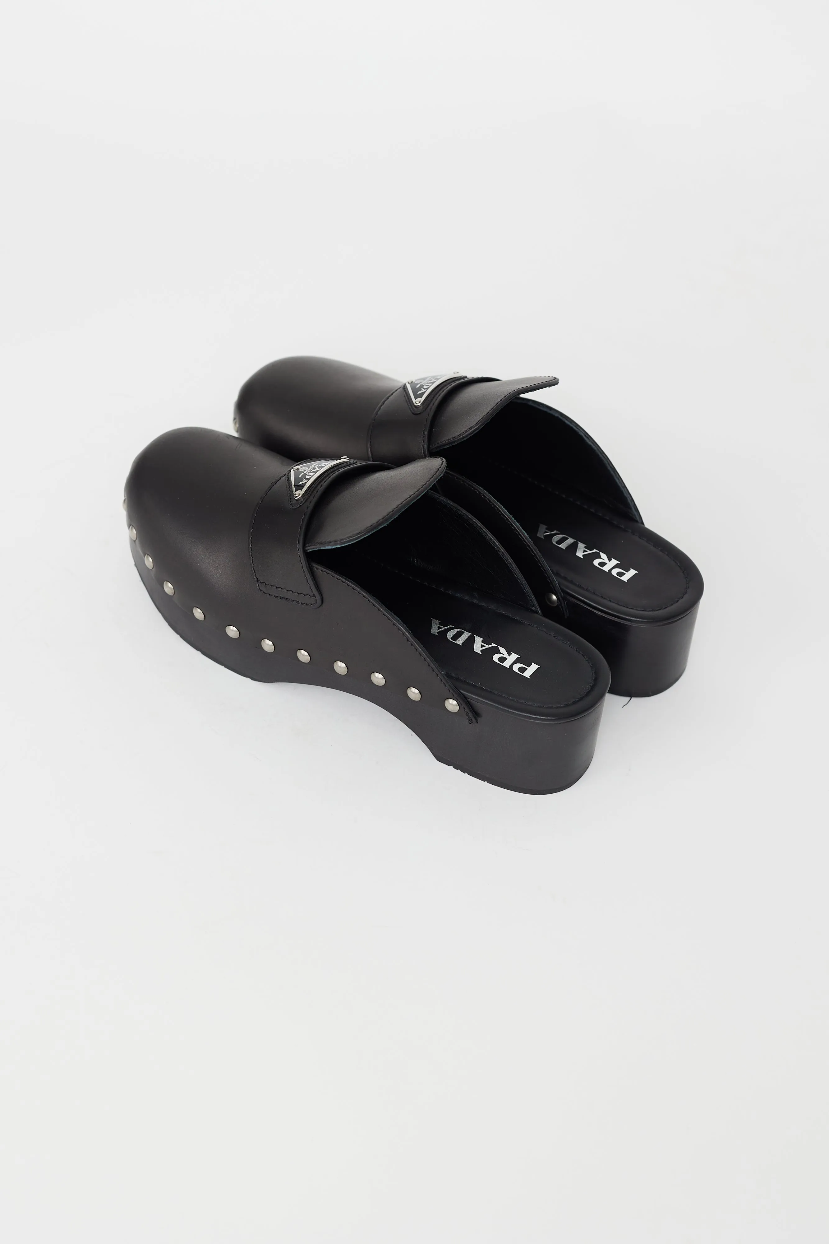 Black Leather Studded Clog