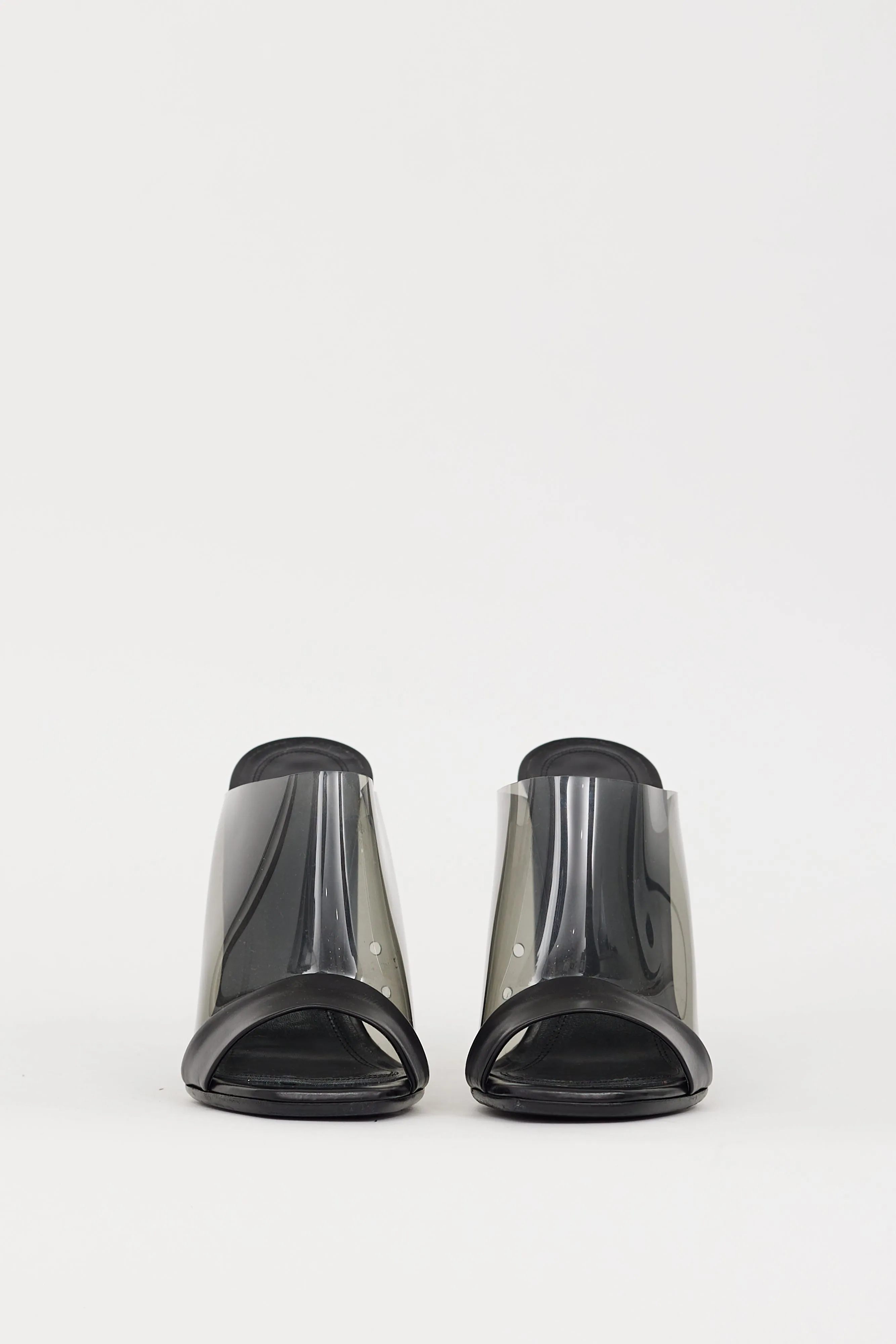 Black PVC & Leather Heeled Mule