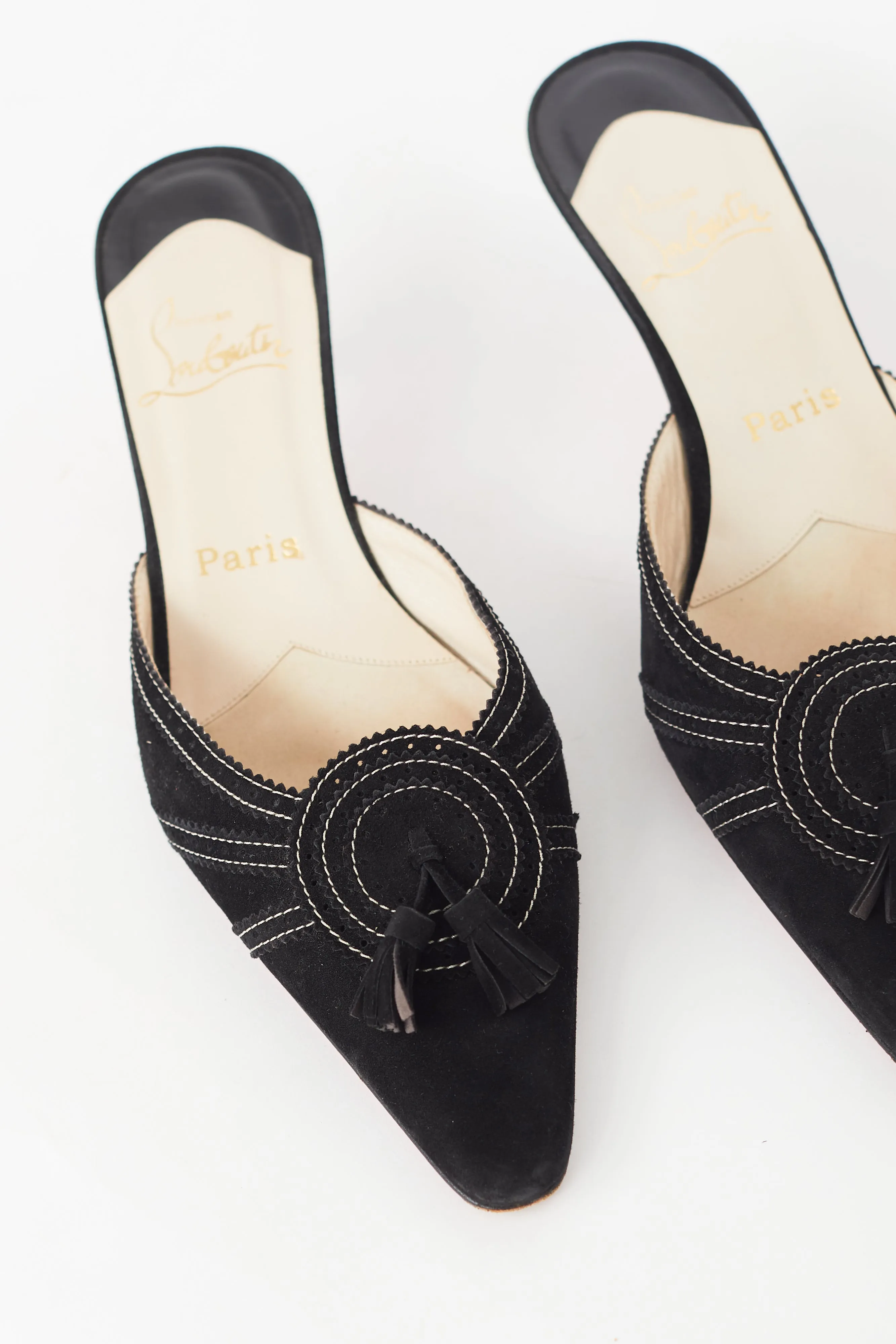 Black Suede Tassel Mule