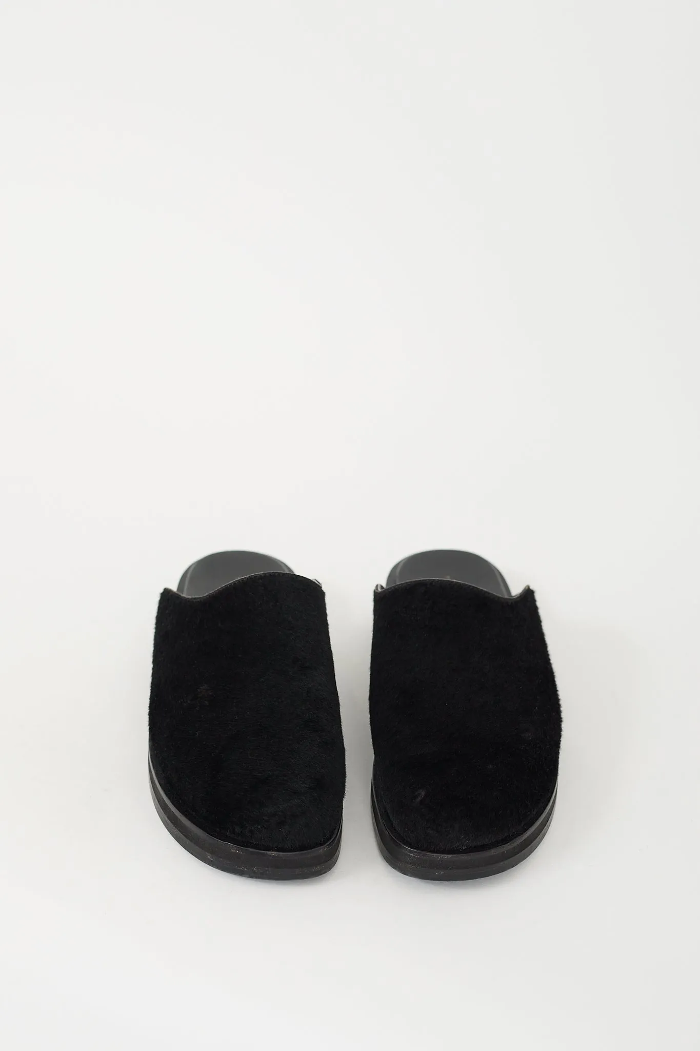 Black Textured Hair & Leather Mule
