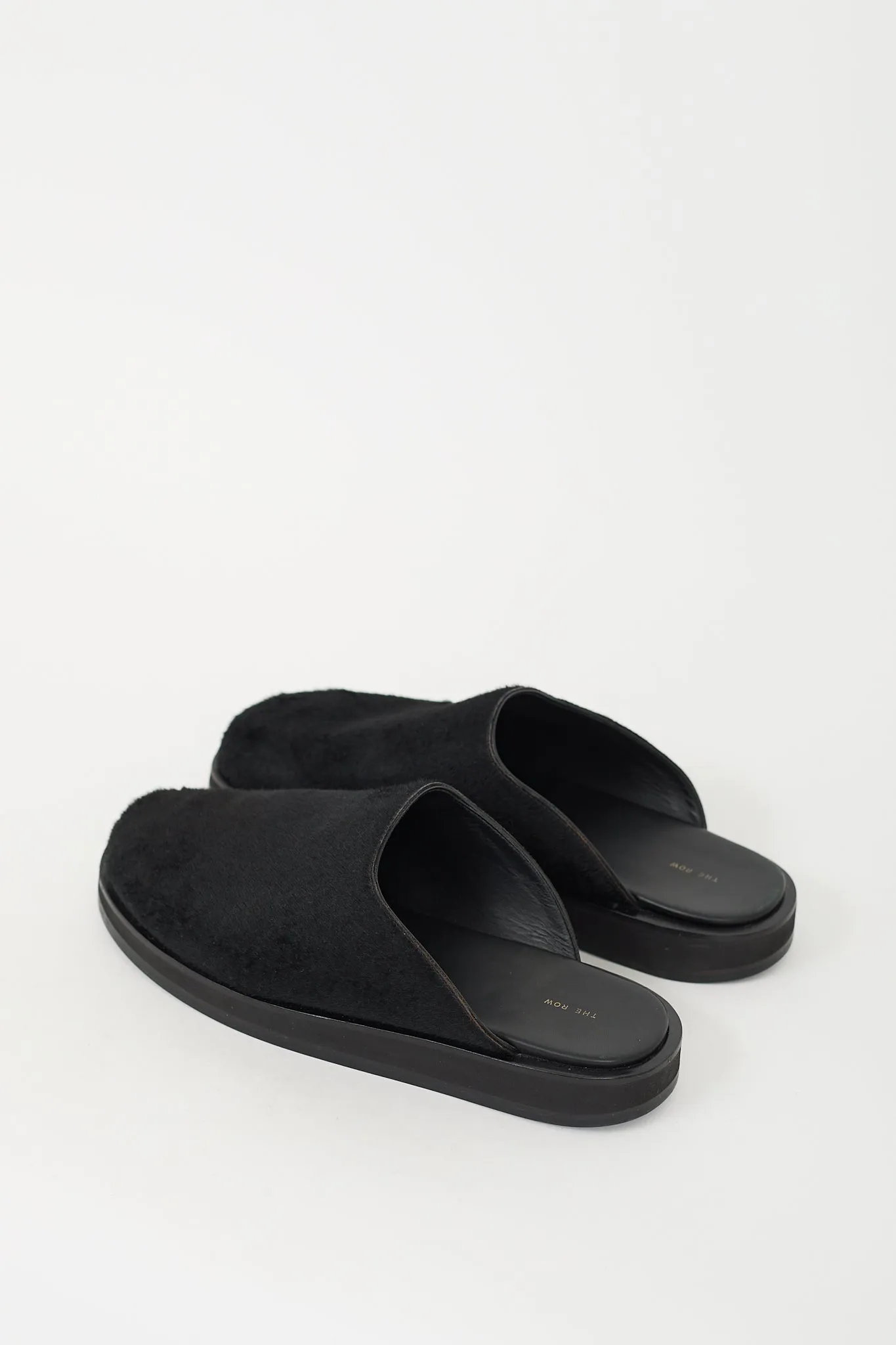 Black Textured Hair & Leather Mule