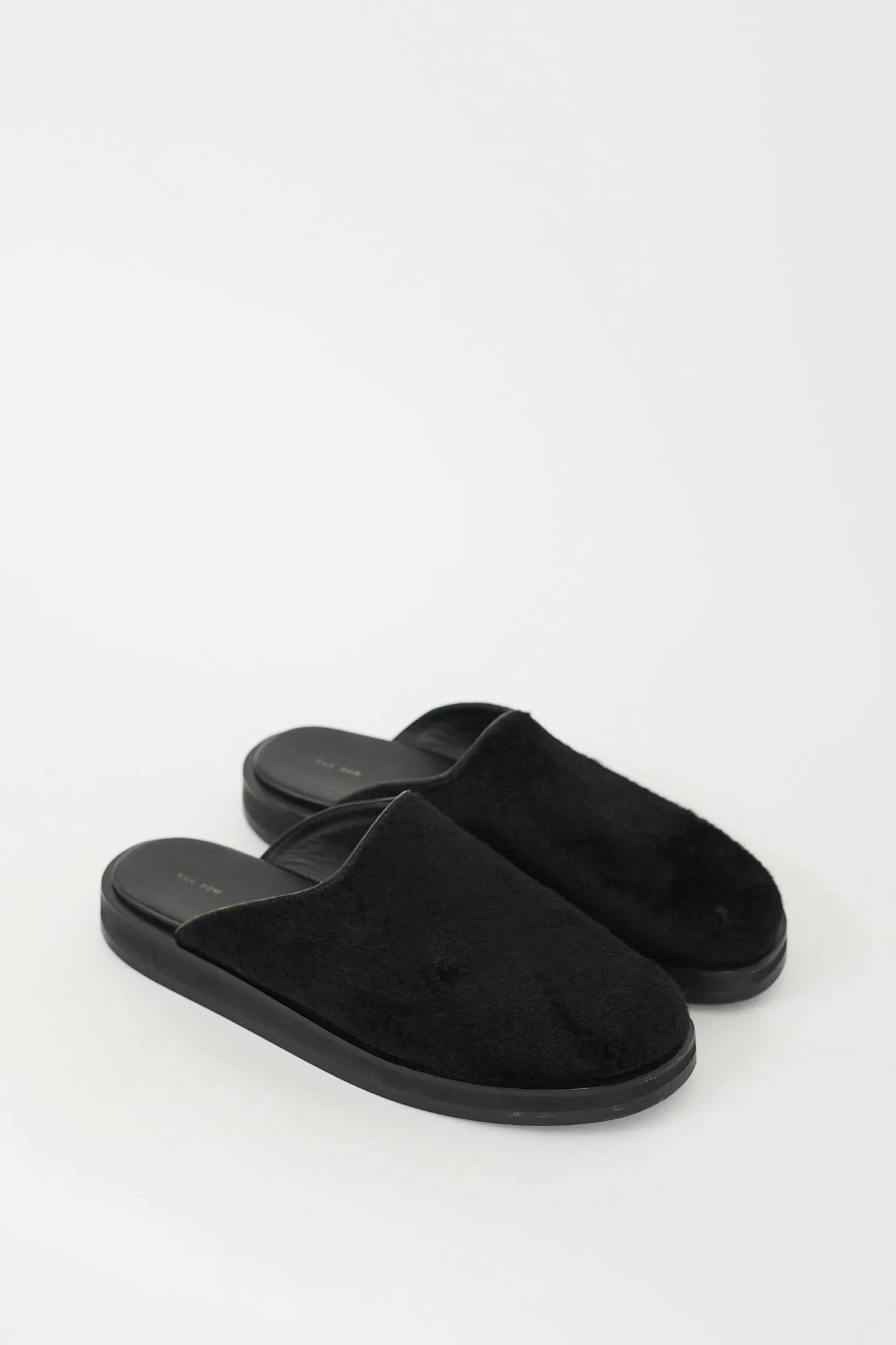 Black Textured Hair & Leather Mule