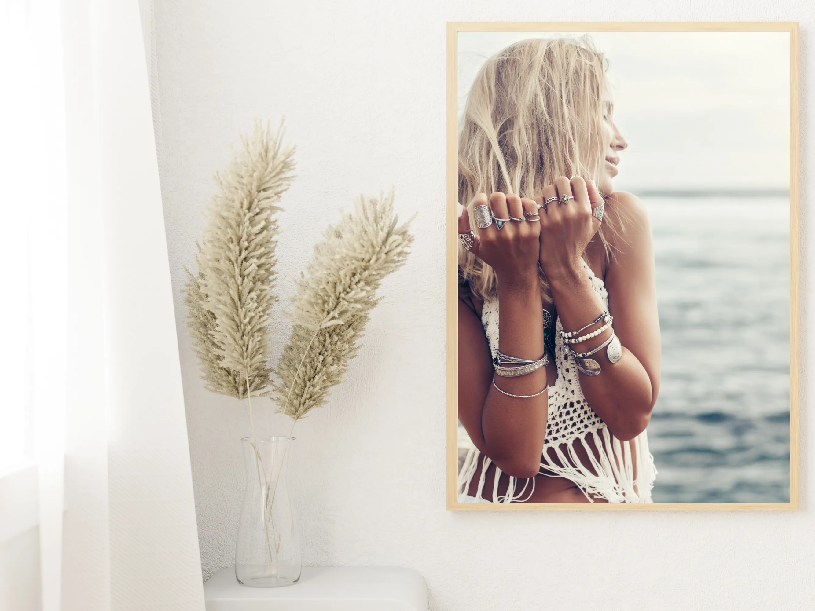 Bohemian Beachside Woman Photo Digital Wall Art