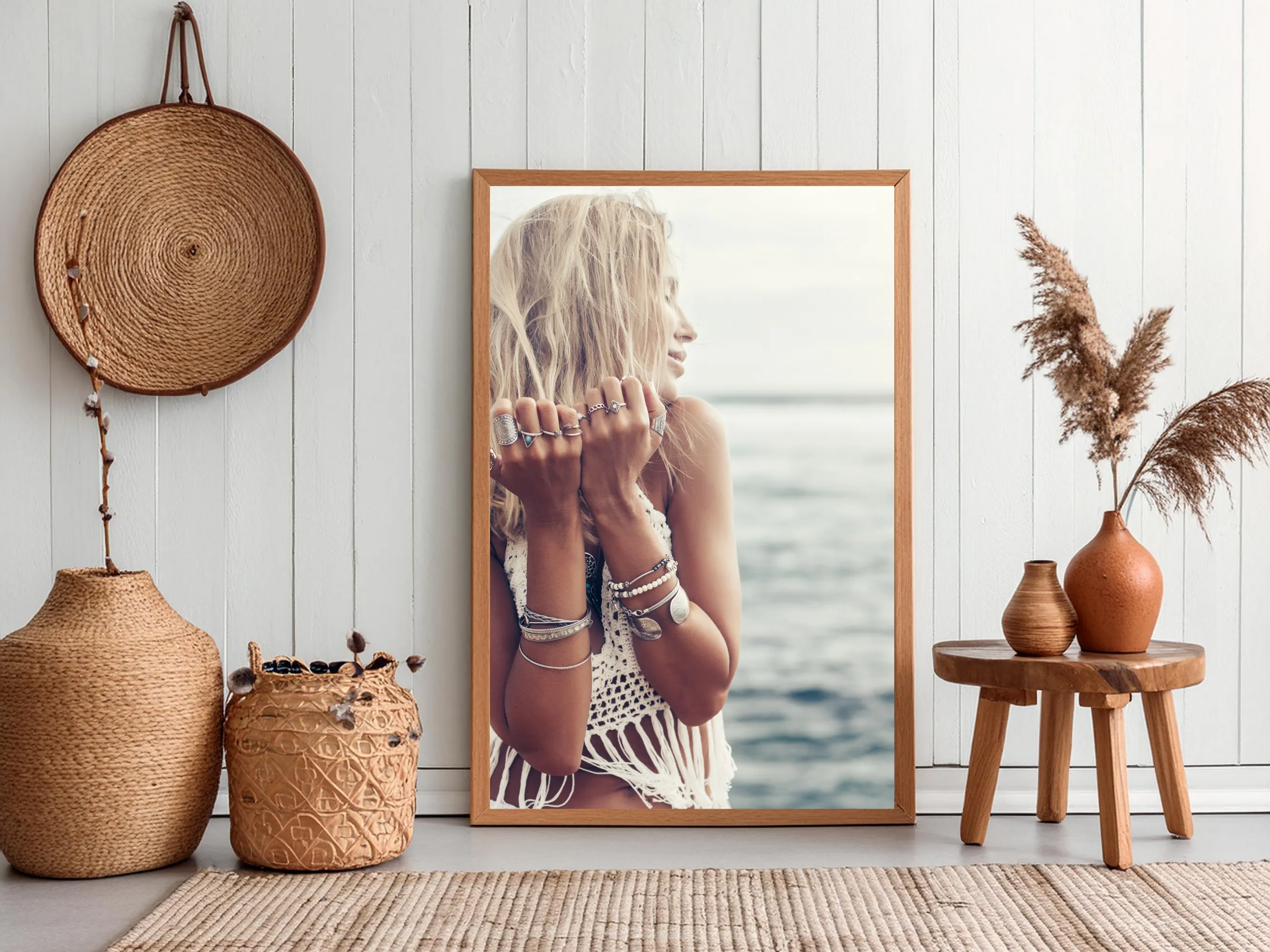 Bohemian Beachside Woman Photo Digital Wall Art