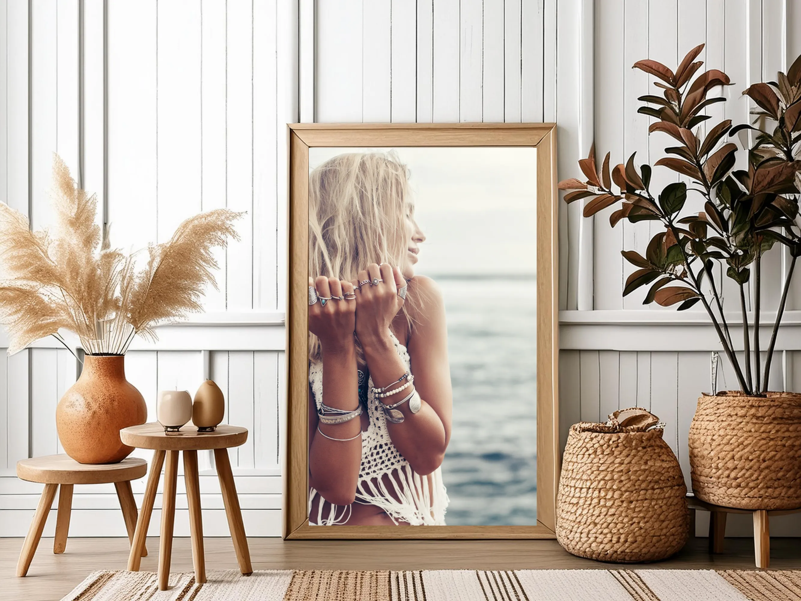Bohemian Beachside Woman Photo Digital Wall Art