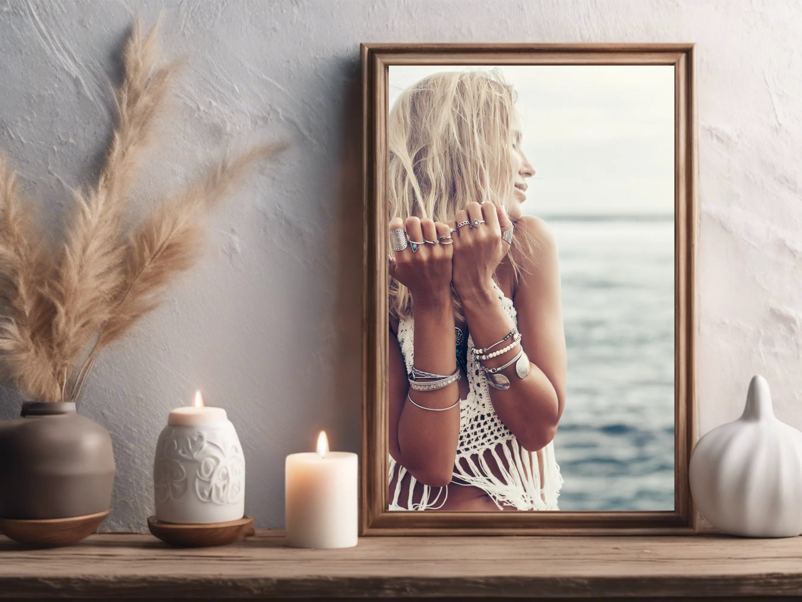 Bohemian Beachside Woman Photo Digital Wall Art
