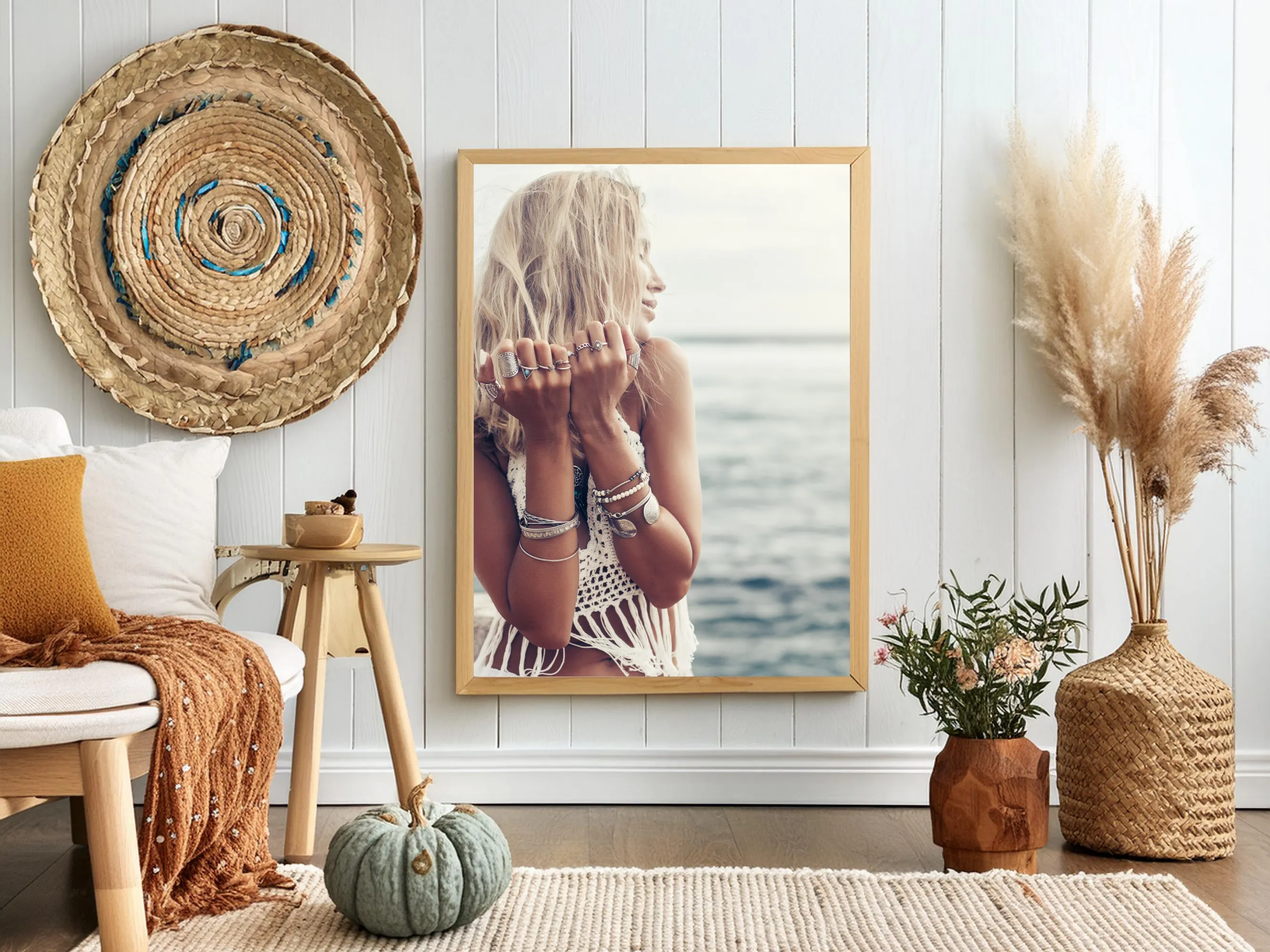 Bohemian Beachside Woman Photo Digital Wall Art