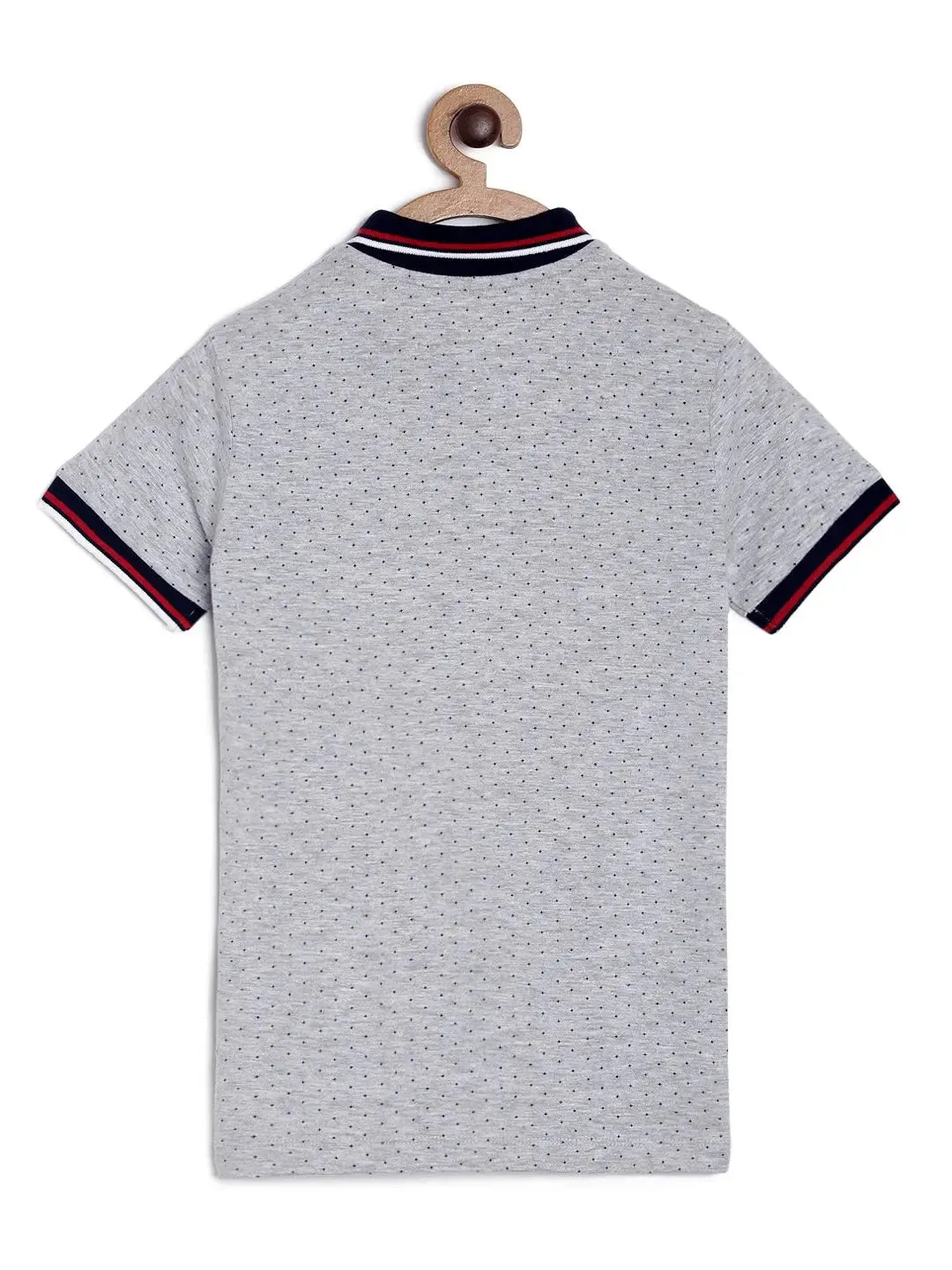 Boys Grey Printed Polo Cotton T-shirt
