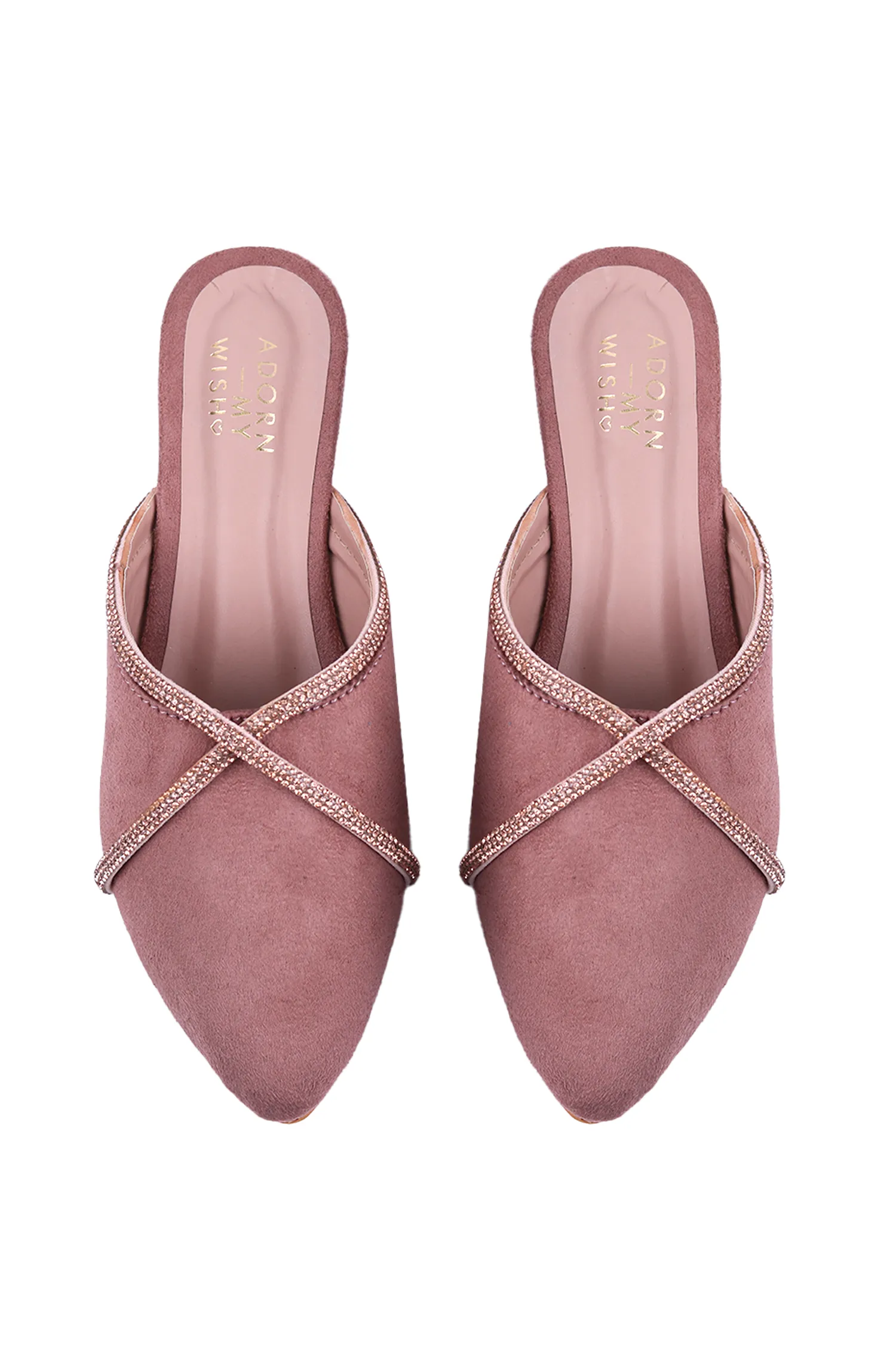 Criss-Cross Bling Mules Champagne Pink