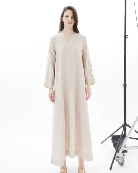 CROCHET SLEEVES ON BEIGE AMAL DRESS