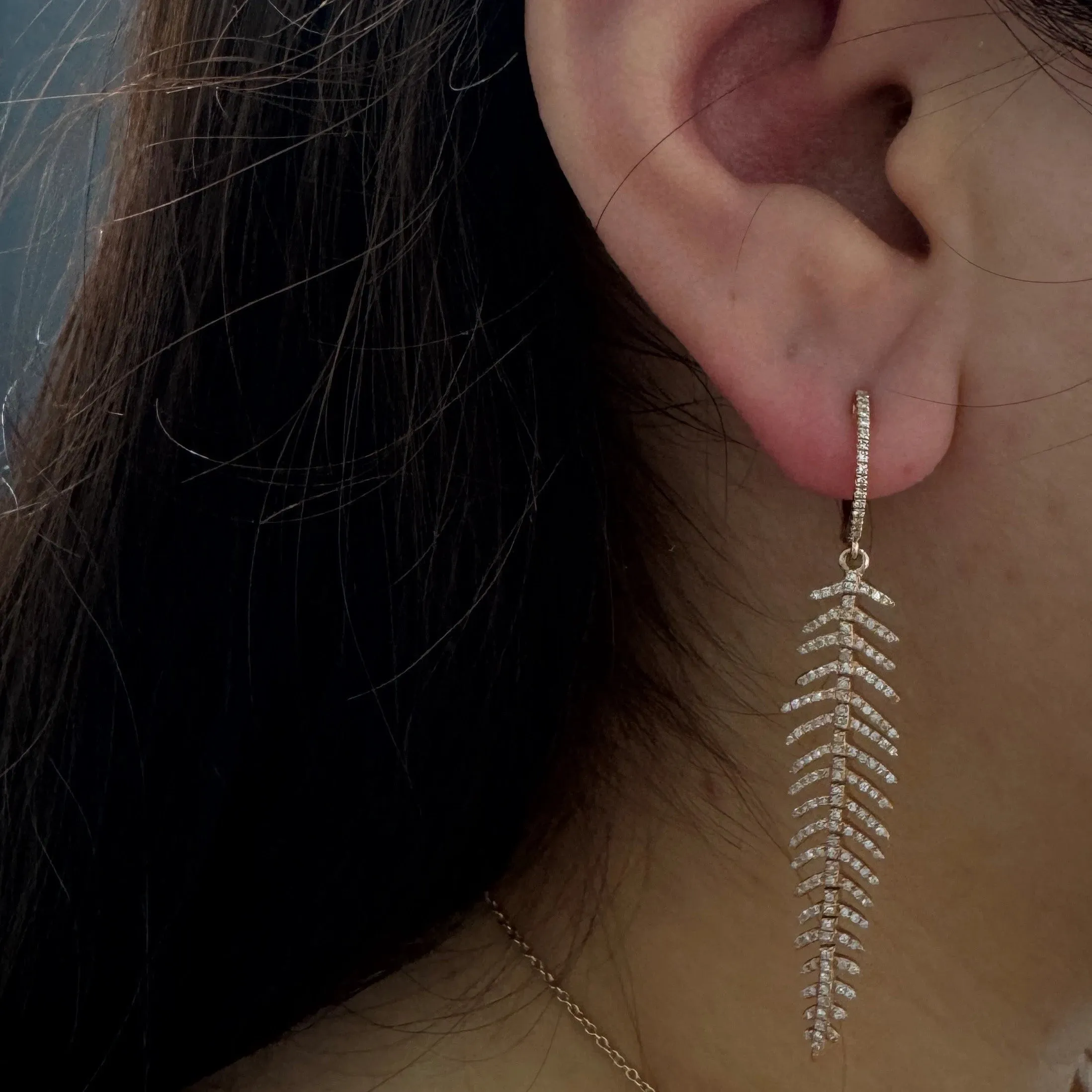 Diamond Leaf Earrings Flexible 45mm