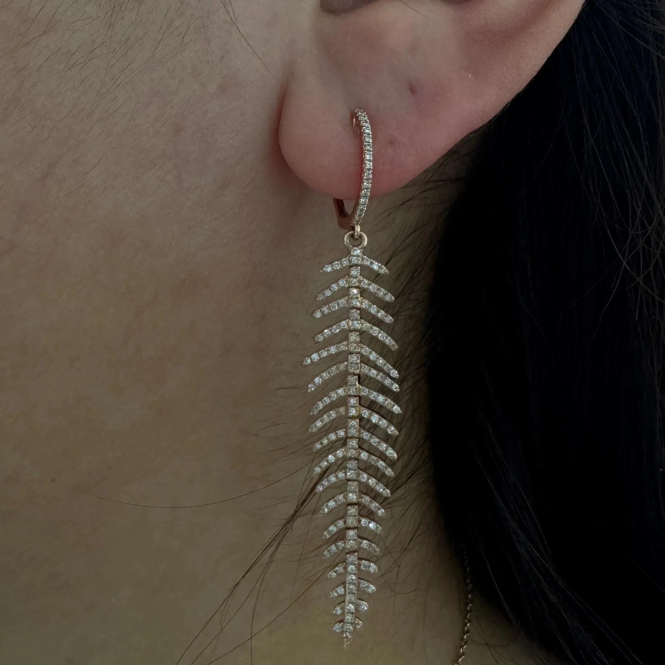 Diamond Leaf Earrings Flexible 45mm