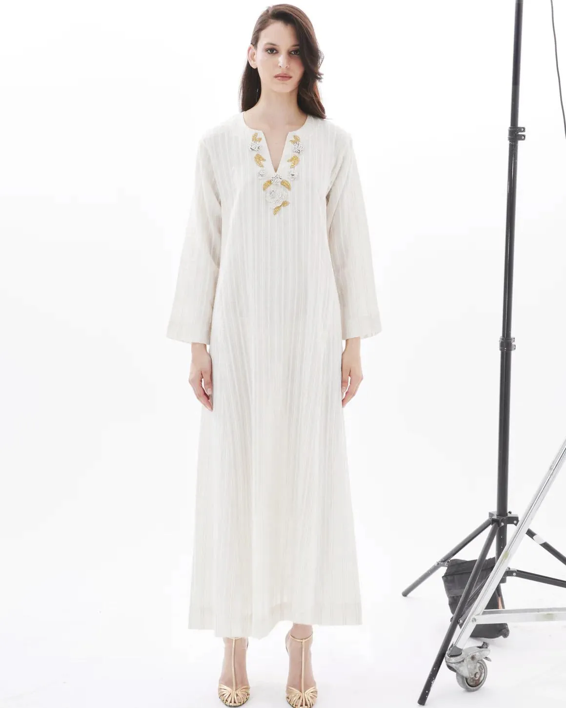 IVORY YASMINE ON BEIGE AMAL DRESS