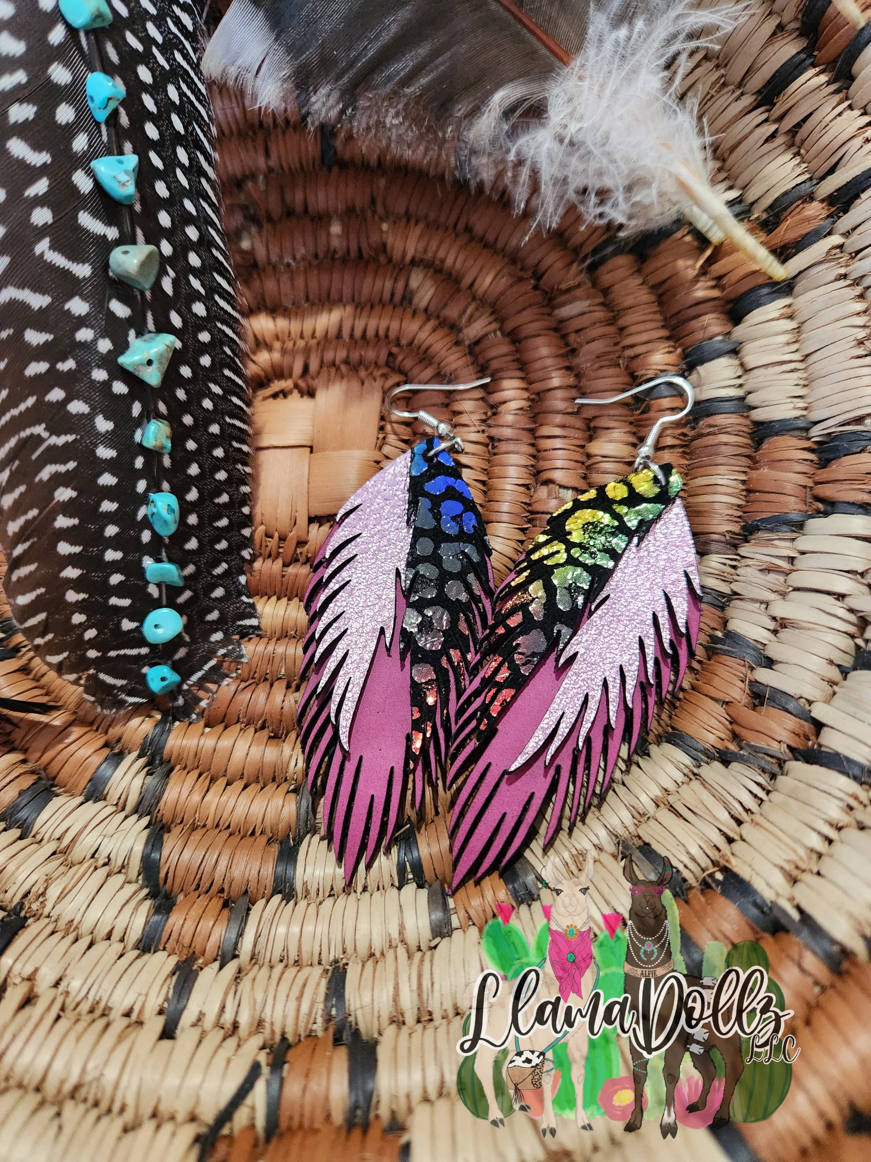 Leather Feather Earrings