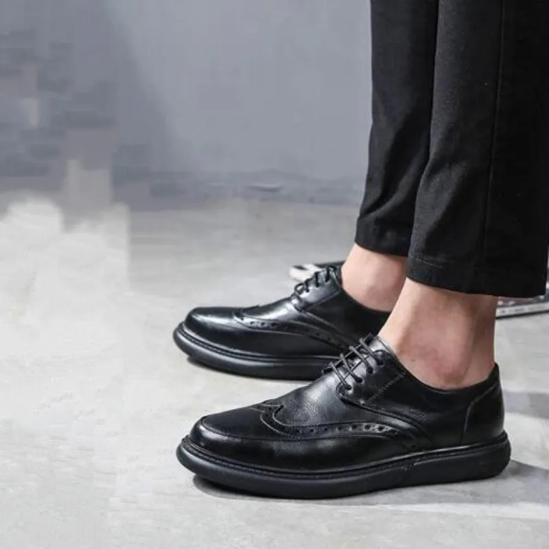 Men's Casual Leather Dress Shoes With Round Toe