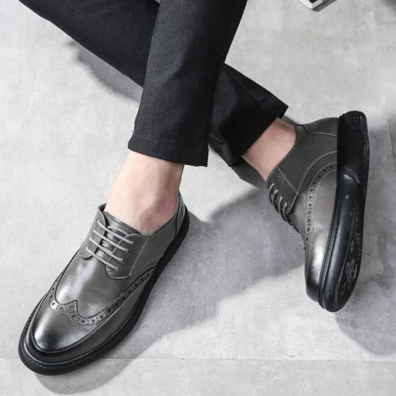 Men's Casual Leather Dress Shoes With Round Toe